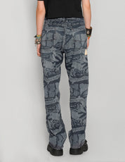 'Peace' Laser Print Jeans in Indigo