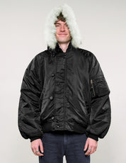 Zipped Hooded Flying Jacket in Black