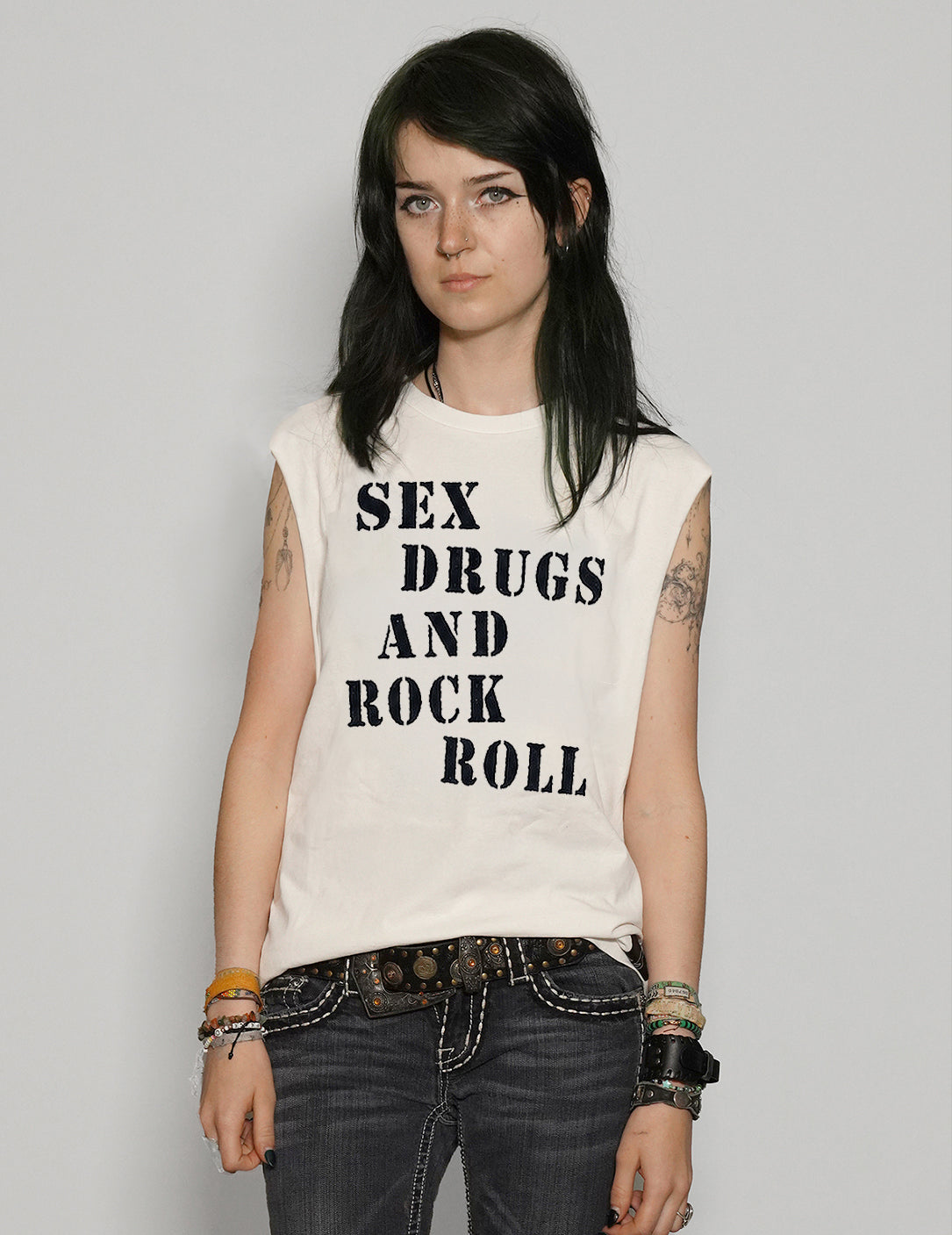 'S'x D'ugs and Rock n Roll' Vest in Ecru