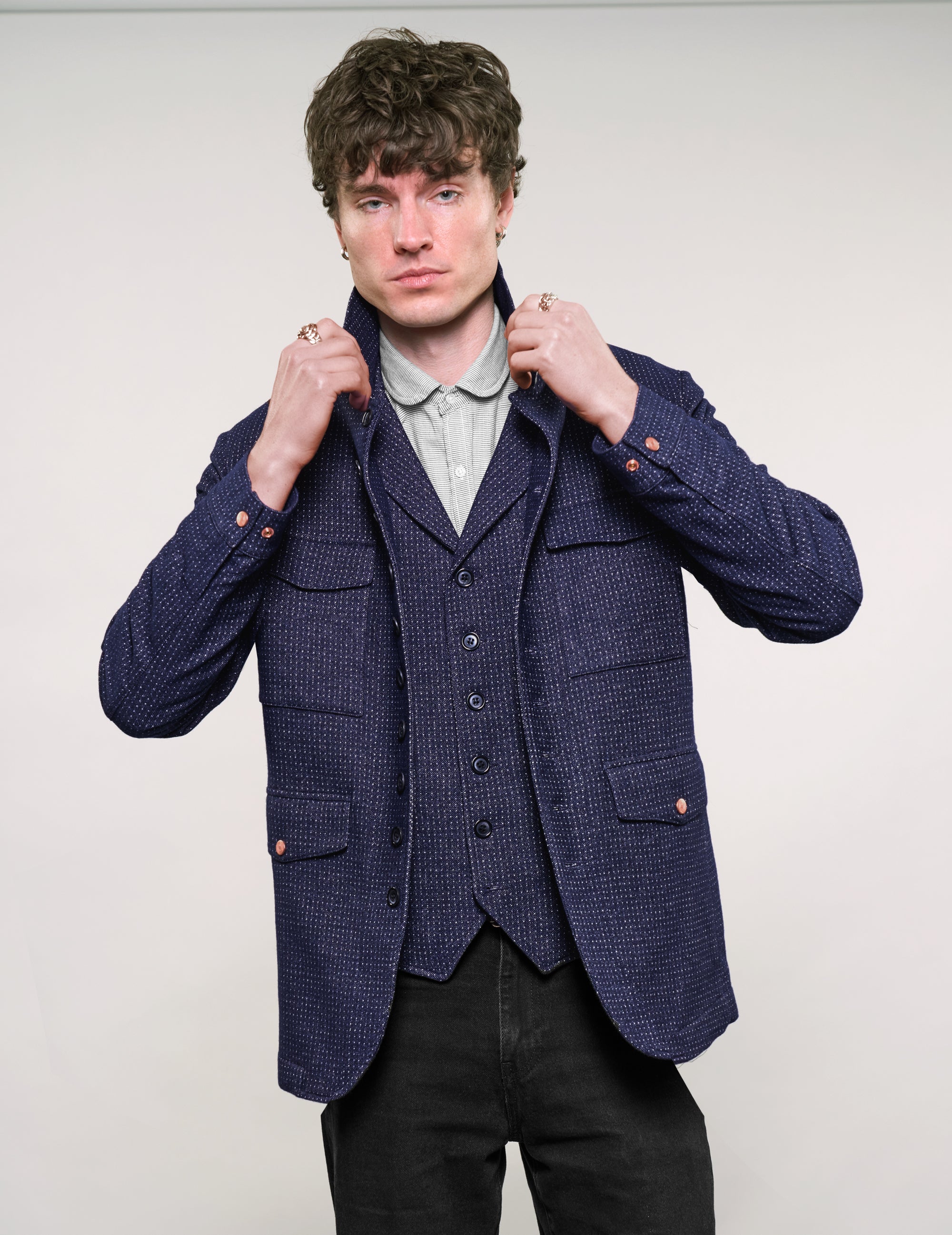 IMMORTAL Monaco Car Coat in Navy Micro Dot