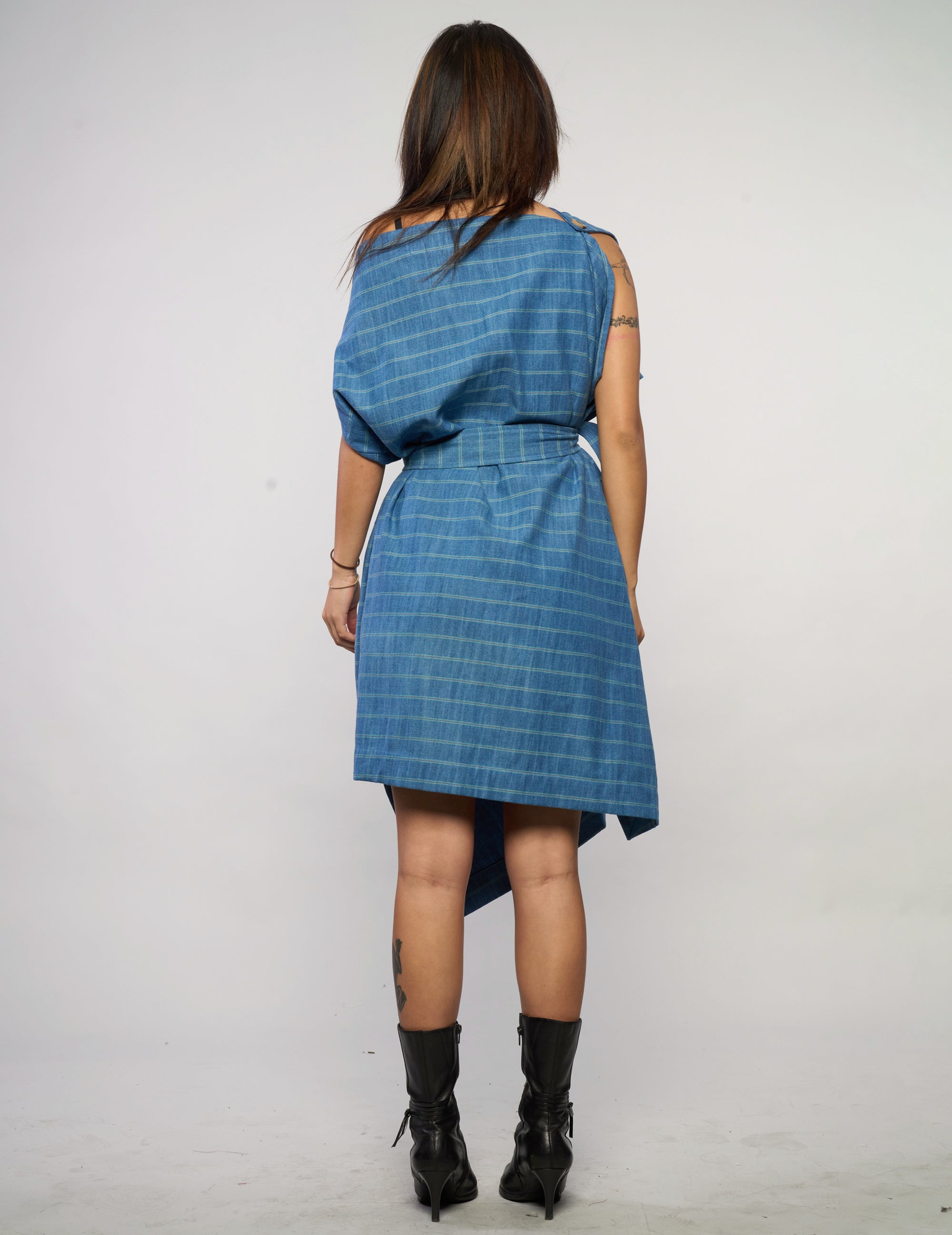 The Pirate Dress – Steel Blue Cotton Stripe