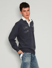 'Love Will Tear Us Apart' Rugby Shirt in Navy