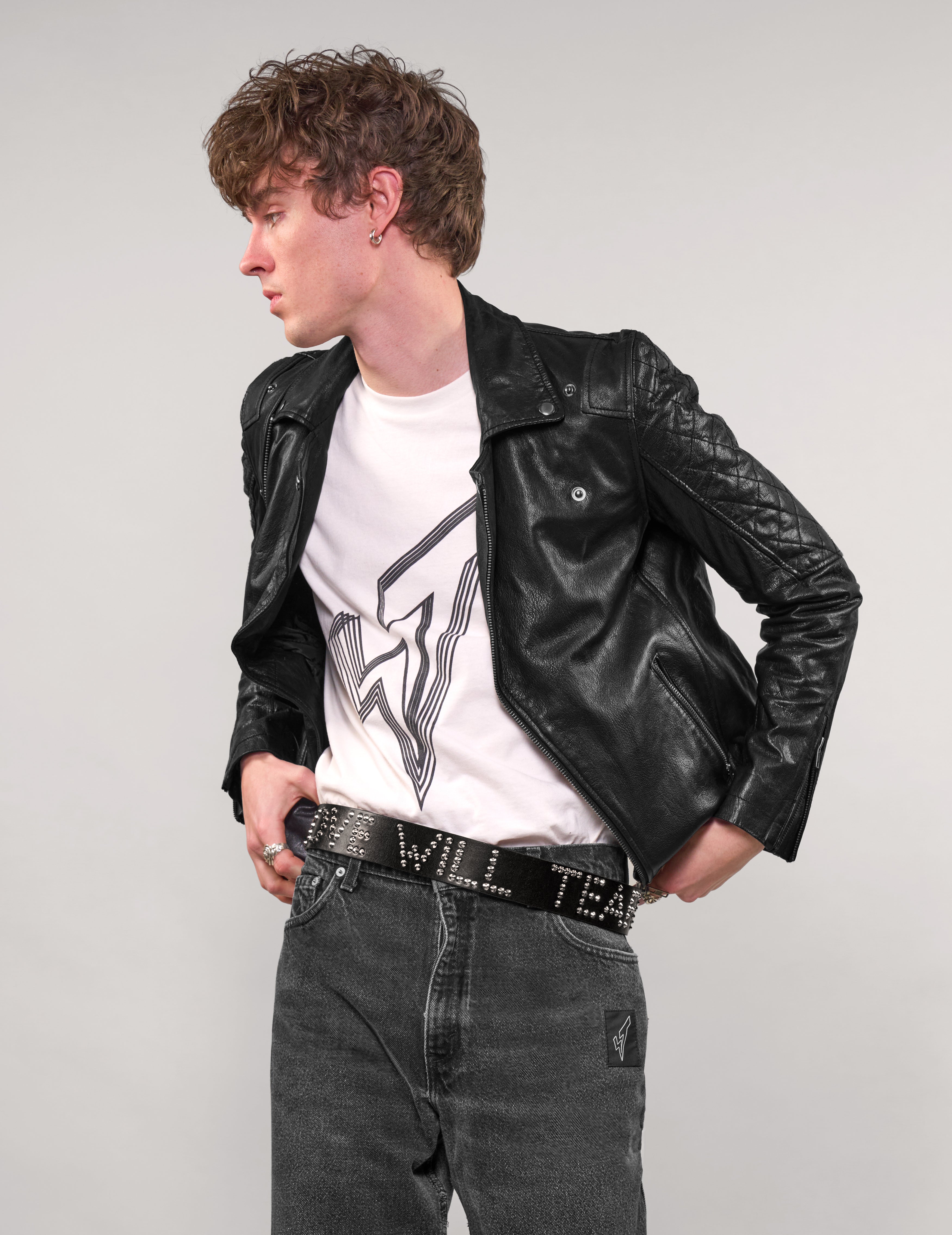 'Love Will Tear Us Apart' Leather Studded Belt