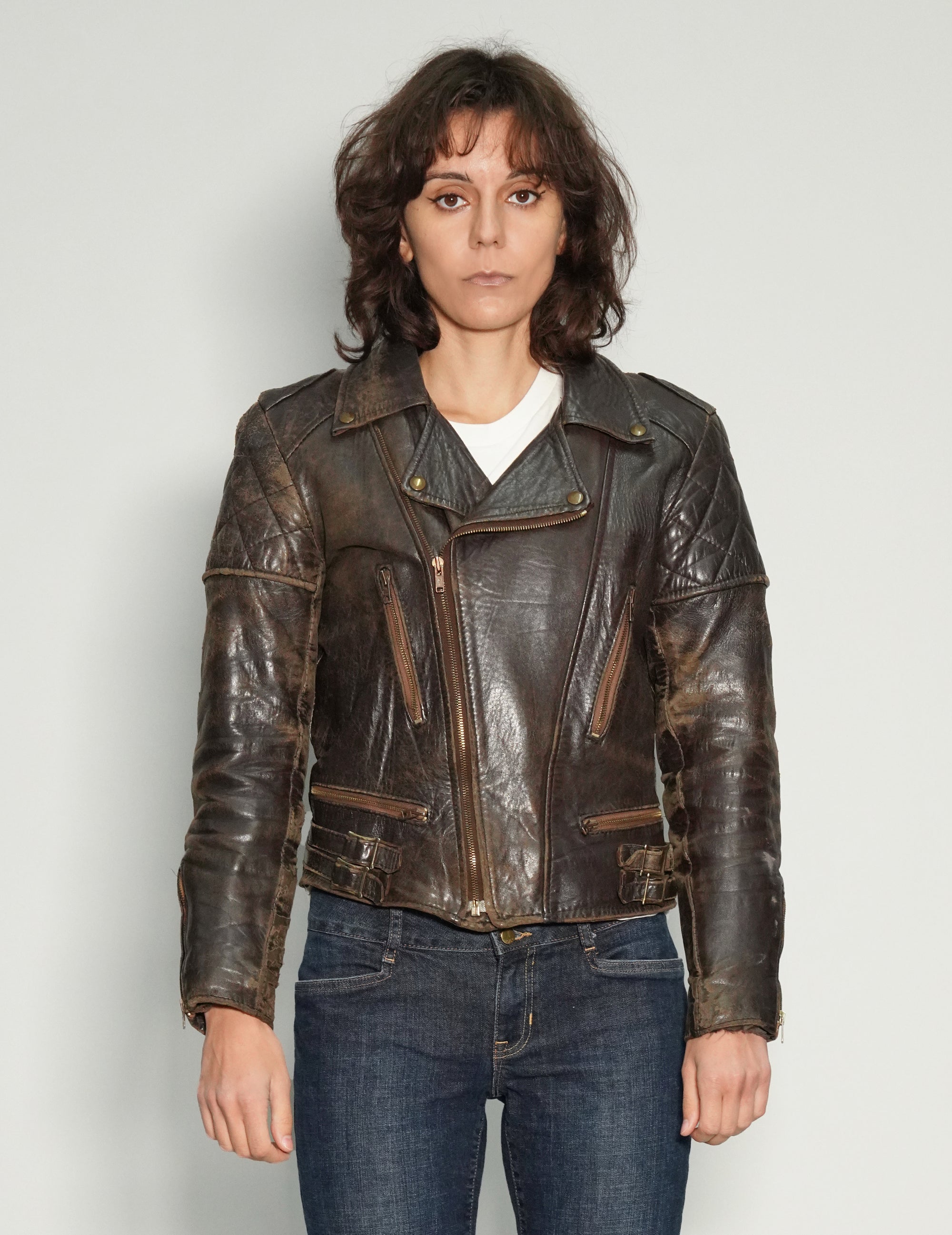 Padded Leather Biker Jacket