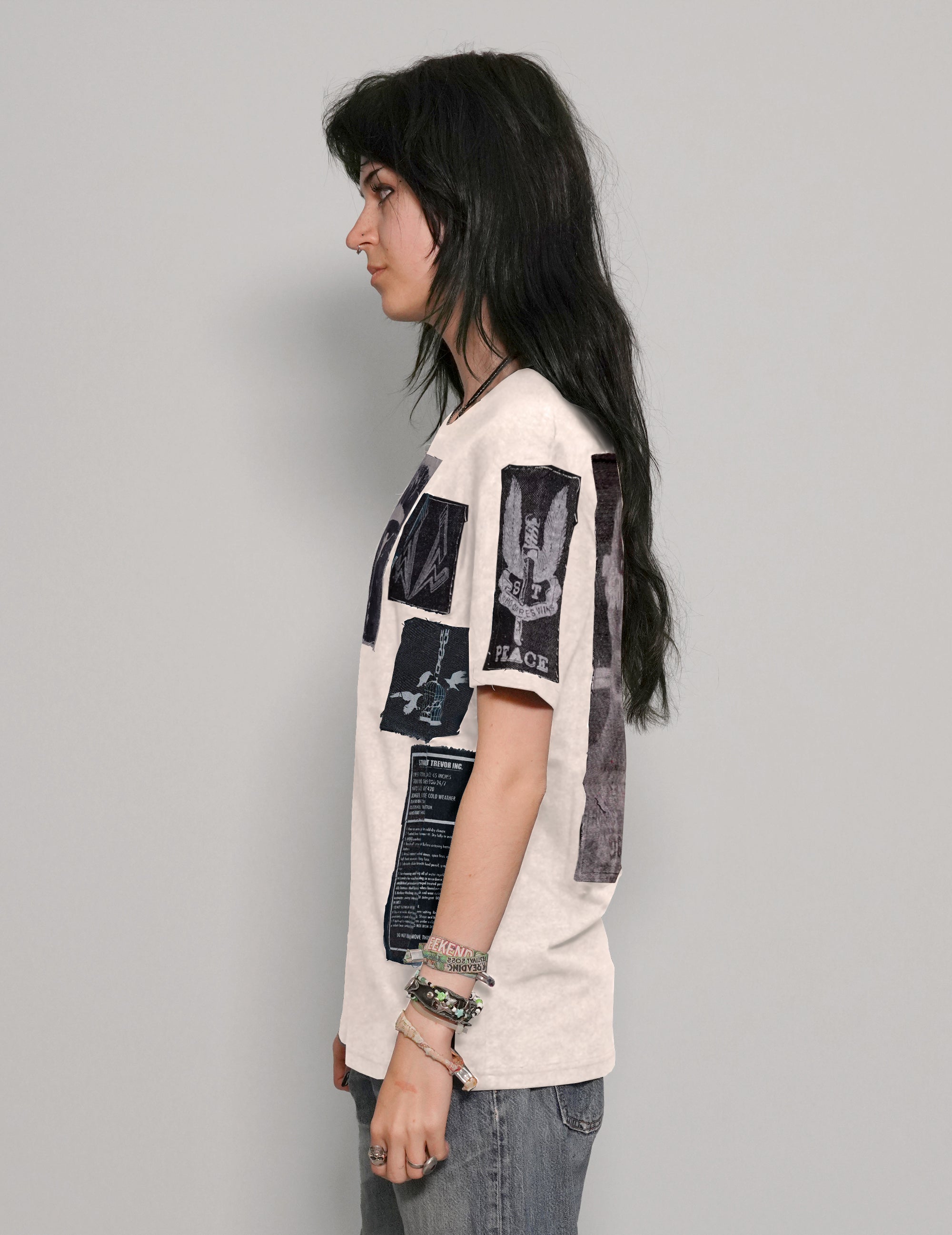 'Saint' Multipatch T-Shirt in Ecru