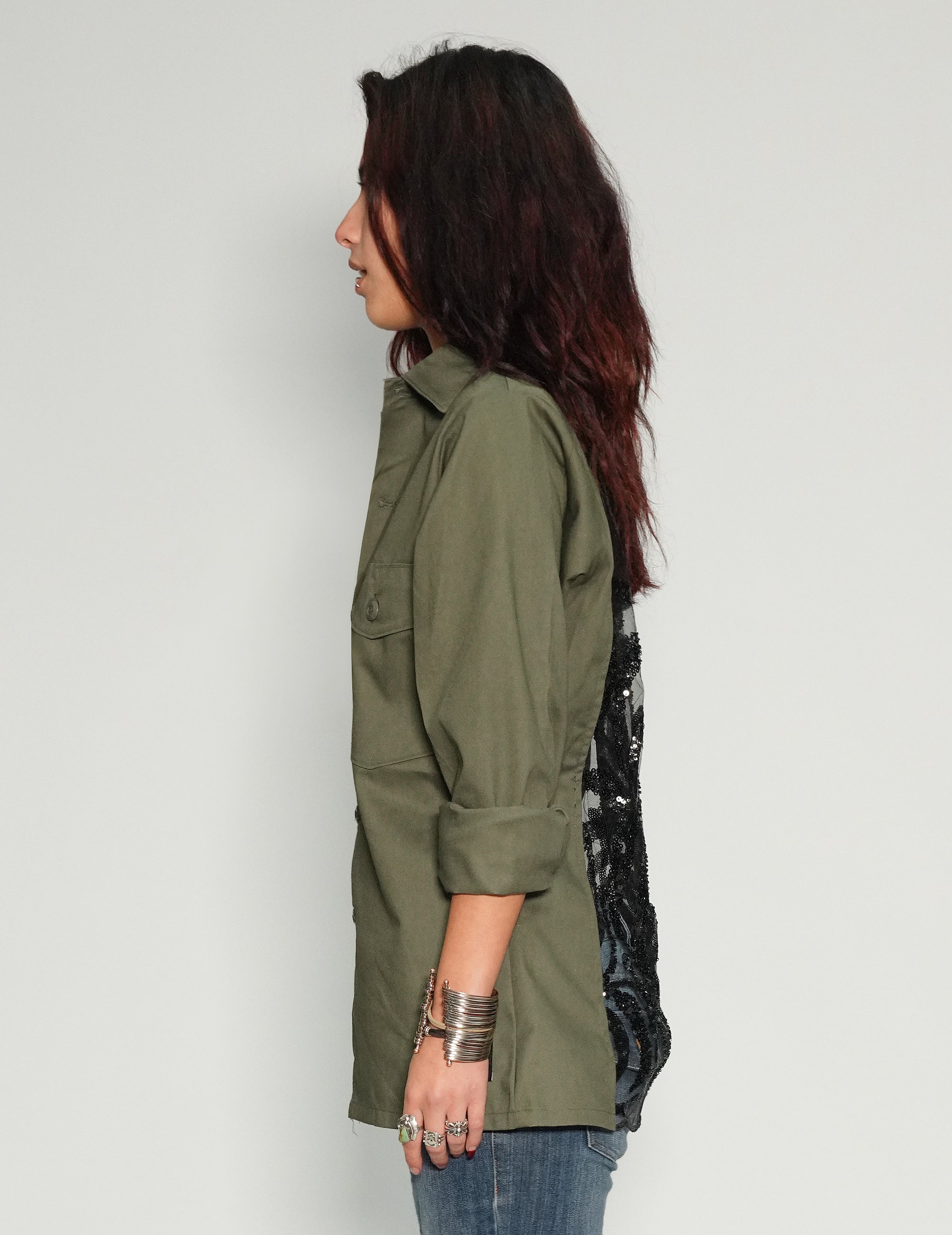 Chemise Party Back - Paillettes noires - Kaki