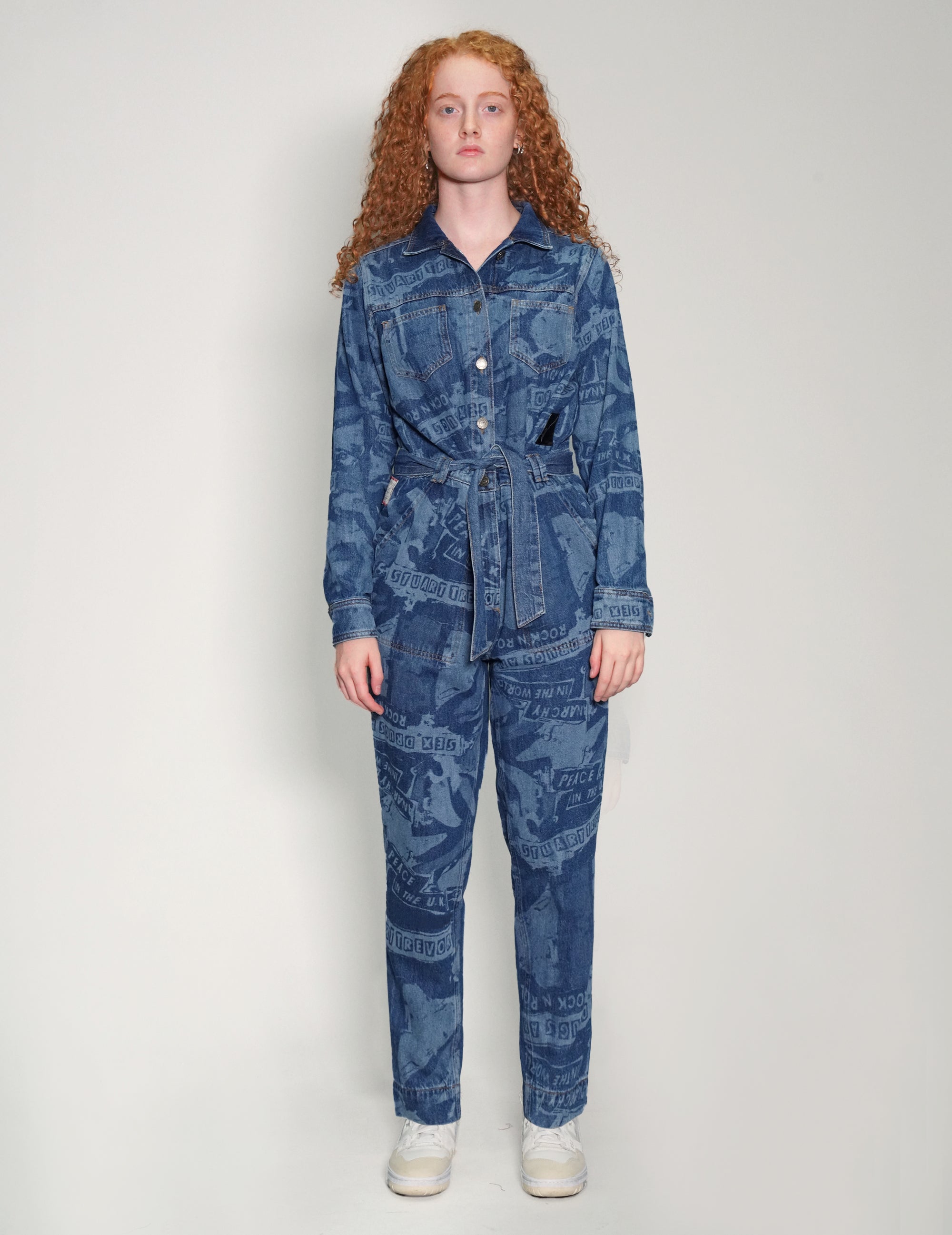 Women's Vintage Denim Jumpsuit with Laser Print | Stuart Trevor