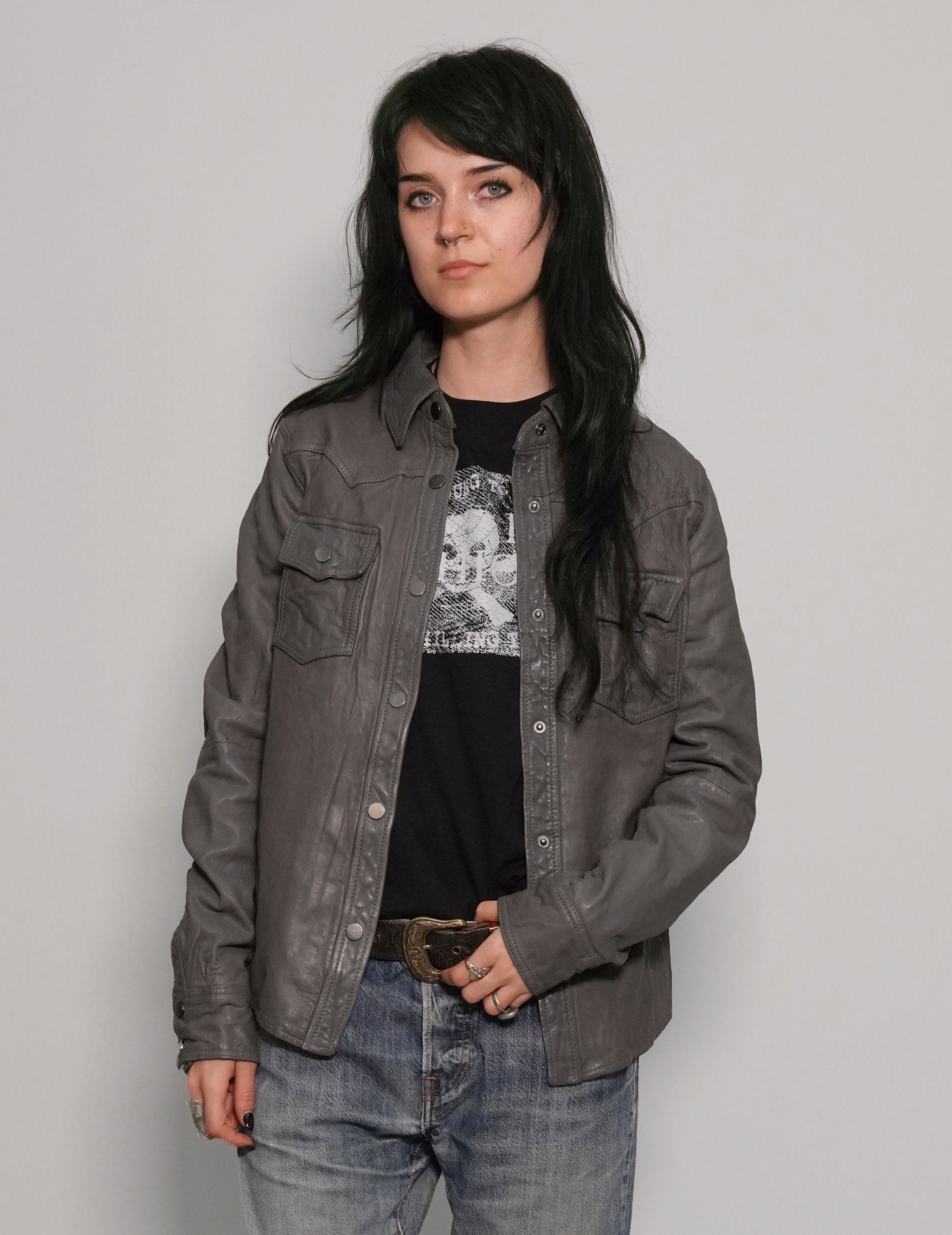 Mens Grey Leather Jacket - Stuart Trevor