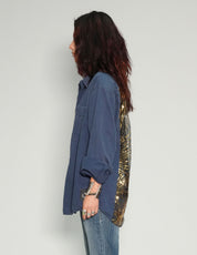 Party Back Shirt - Gold Sequin - Blue Cotton