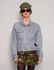 Women's Vintage Denim Jacket with Gold Sequin Sheer Back | Stuart Trevor