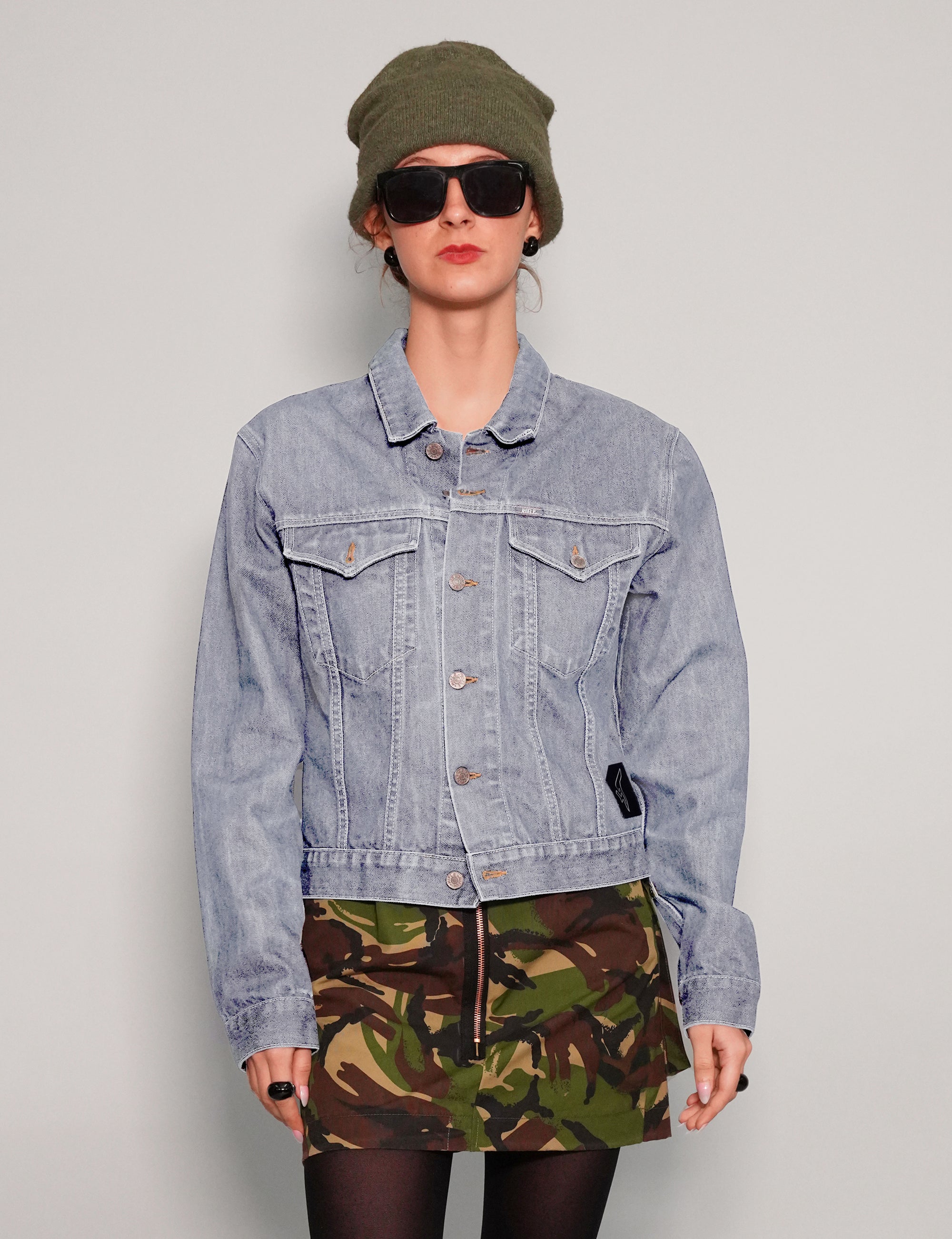 Women's Vintage Denim Jacket with Gold Sequin Sheer Back | Stuart Trevor