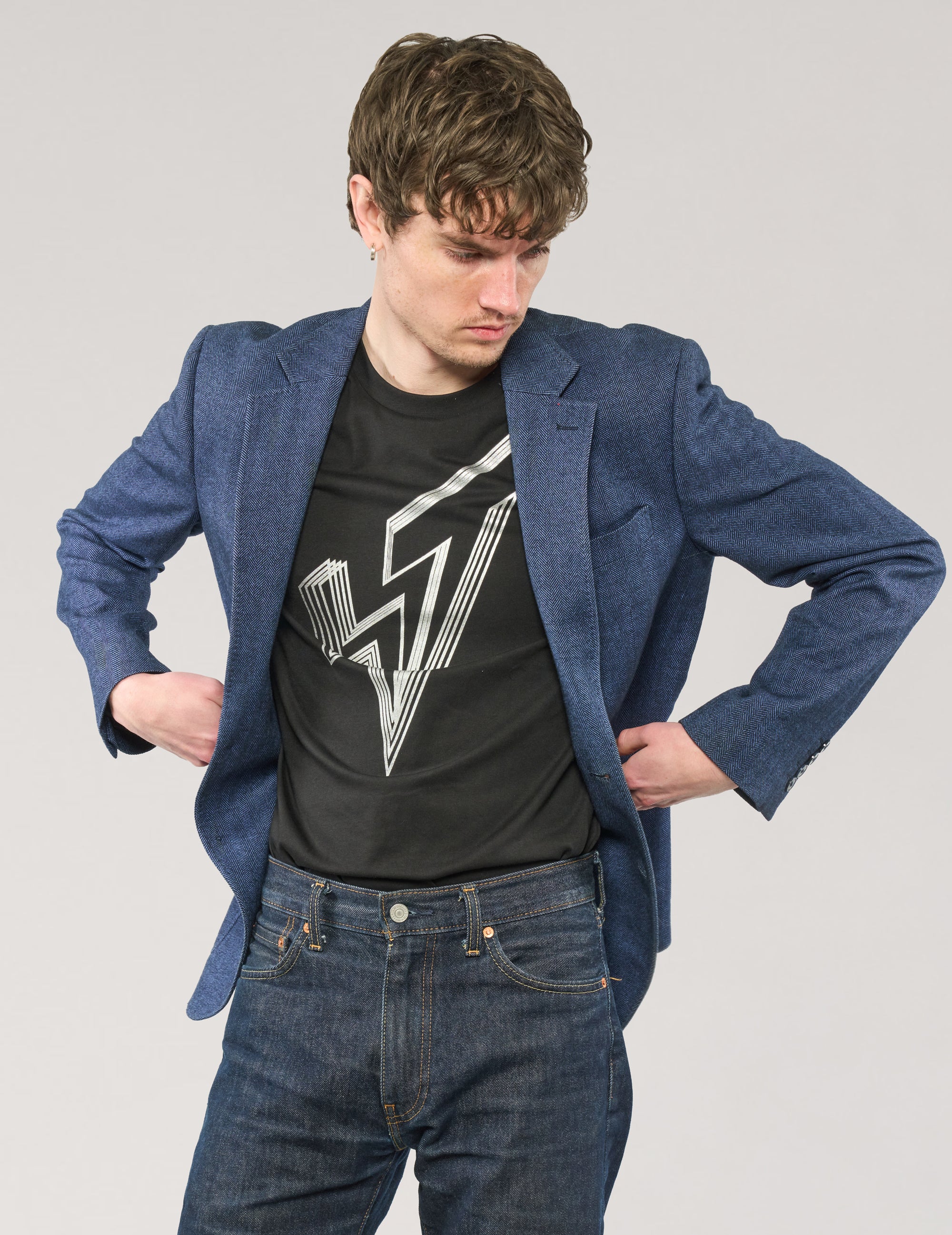 ST Navy Herringbone Wool Blazer