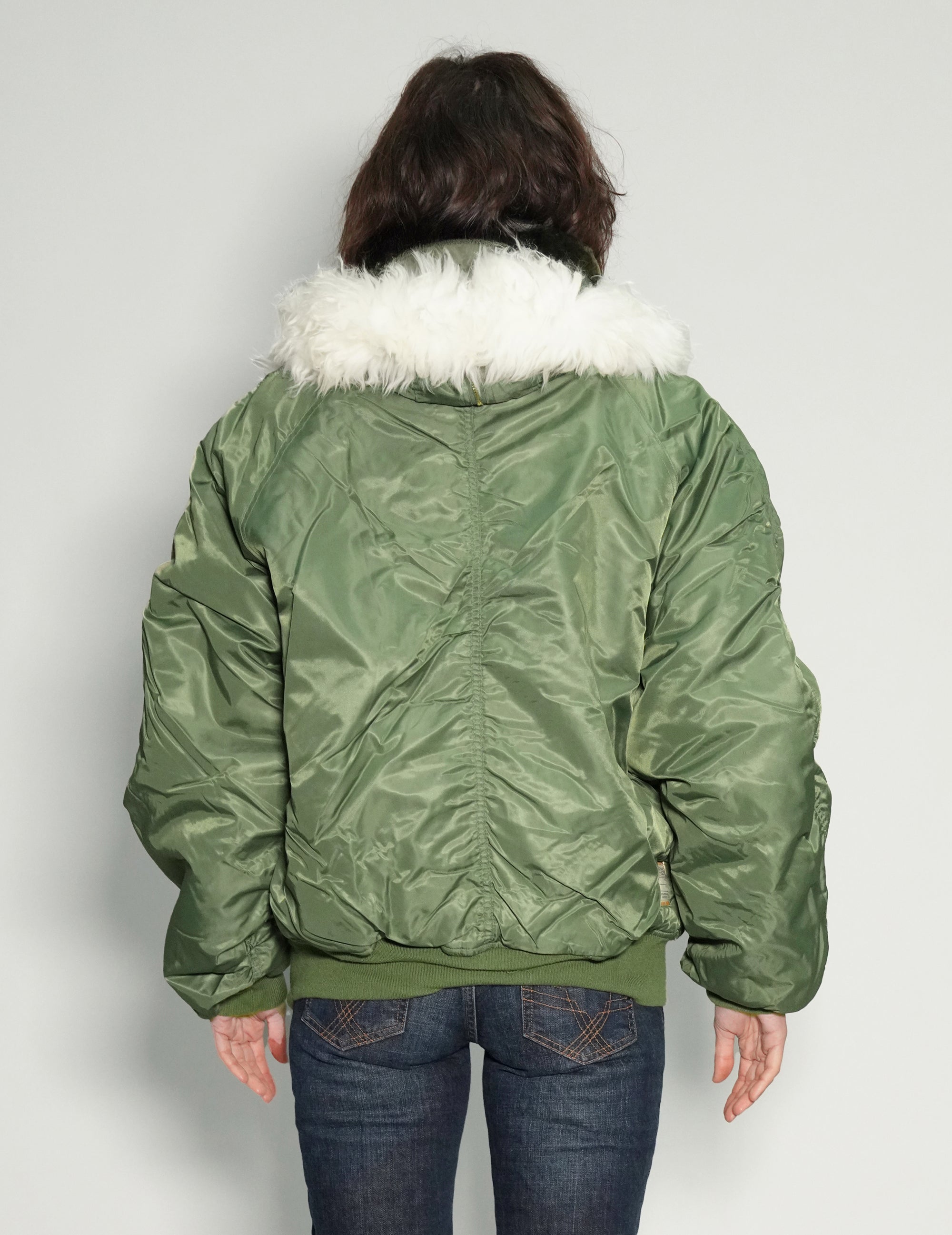 Women's Vintage Flying Jacket with Fur Hood in Khaki Green | Stuart Trevor