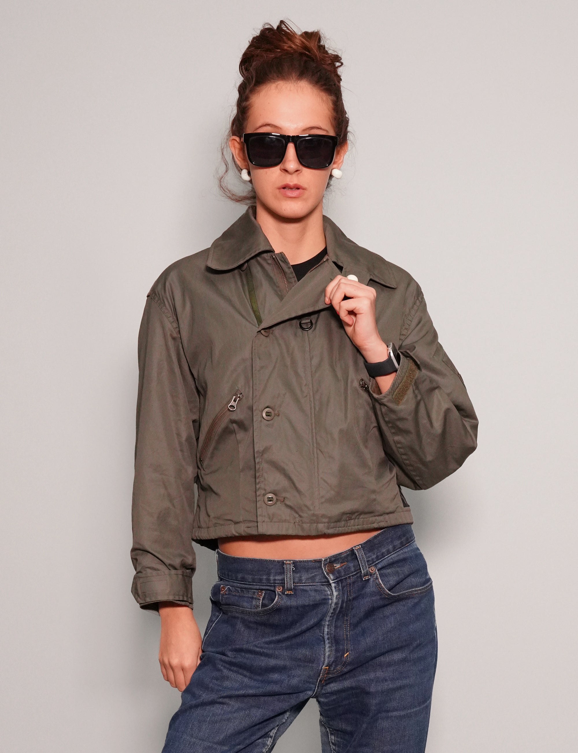 Women's Vintage Military RAF Cropped Jacket in Khaki Green | Stuart Trevor