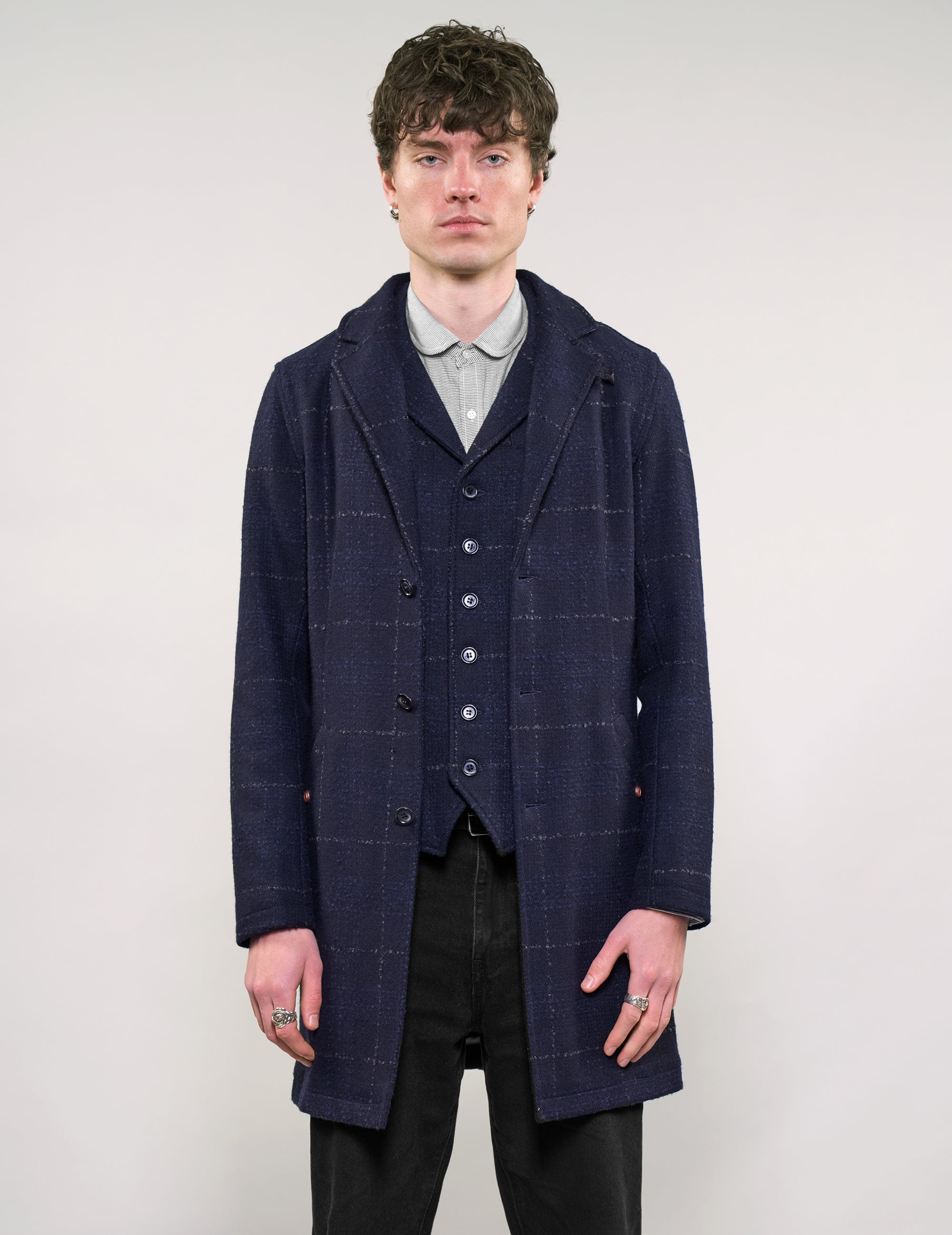 IMMORTAL Silverstone Frock Coat - Bouclé Windowpane Navy Check