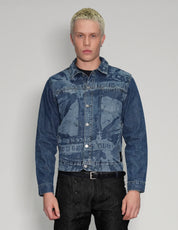 'Peace' Laser Print Denim Jacket in Blue