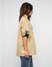 Tropical Patch Military Shirt in Stone