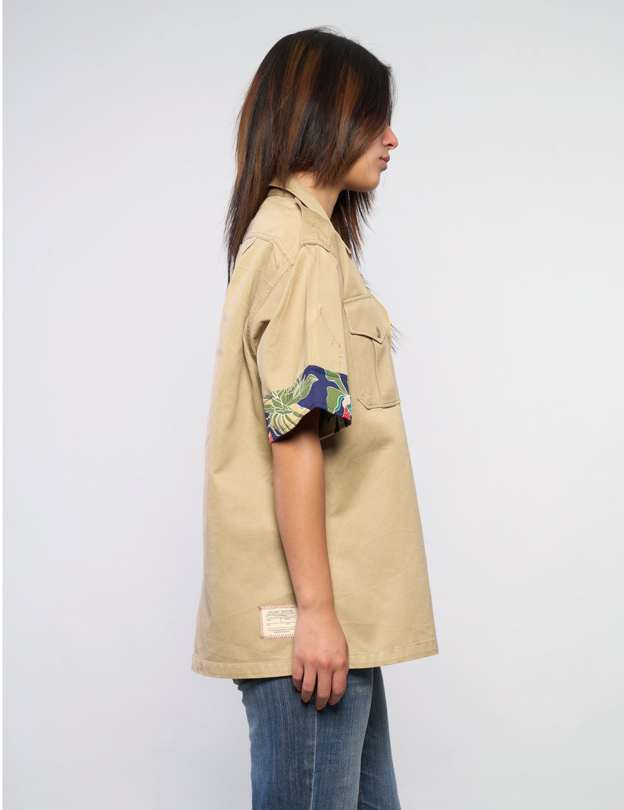 Tropical Patch Military Shirt in Stone