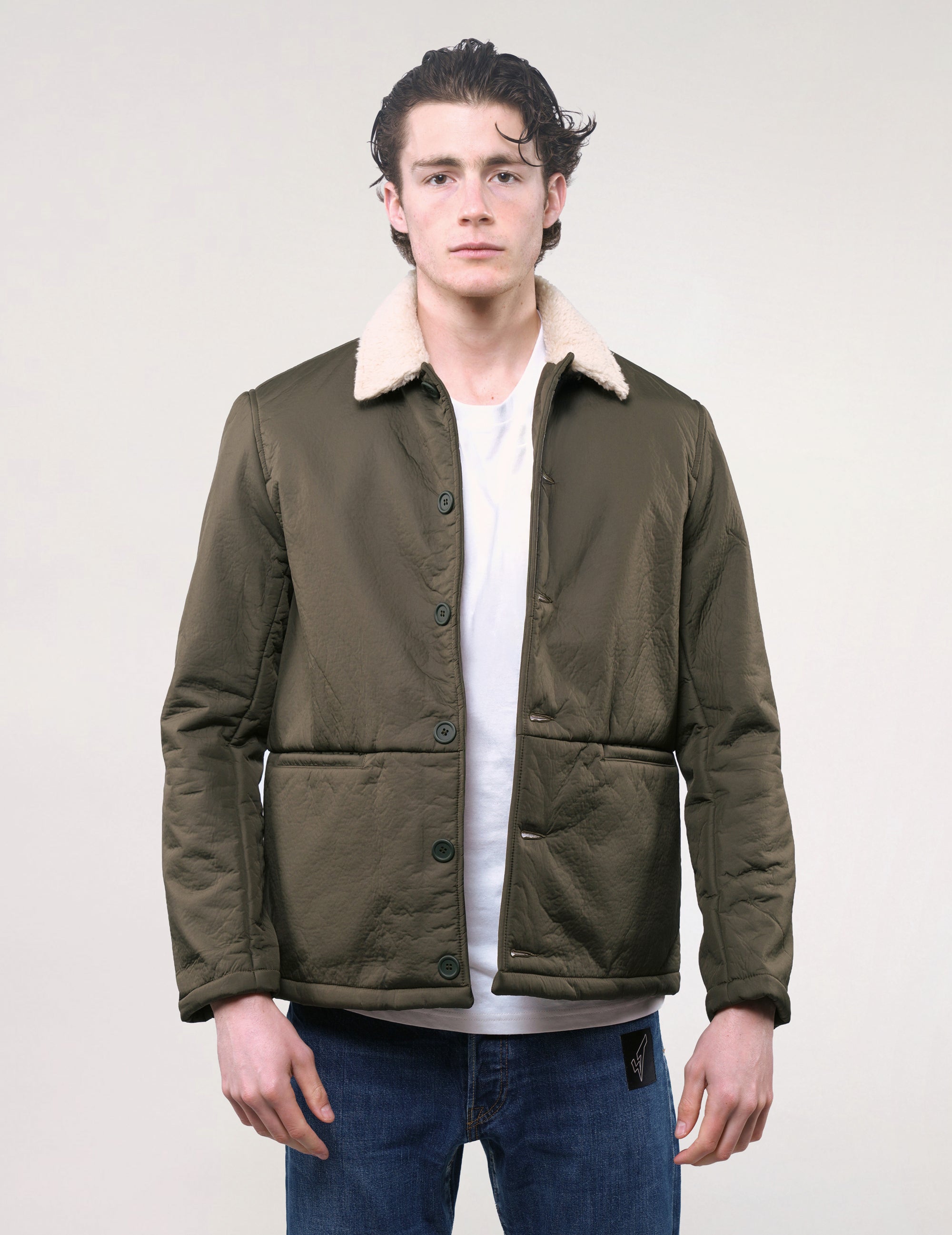 Kestin Hare Fur Collar Work Shirt Jacket