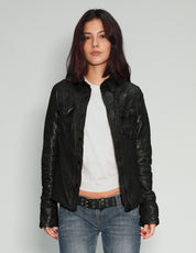'Peace' Laser Printed Leather Jacket