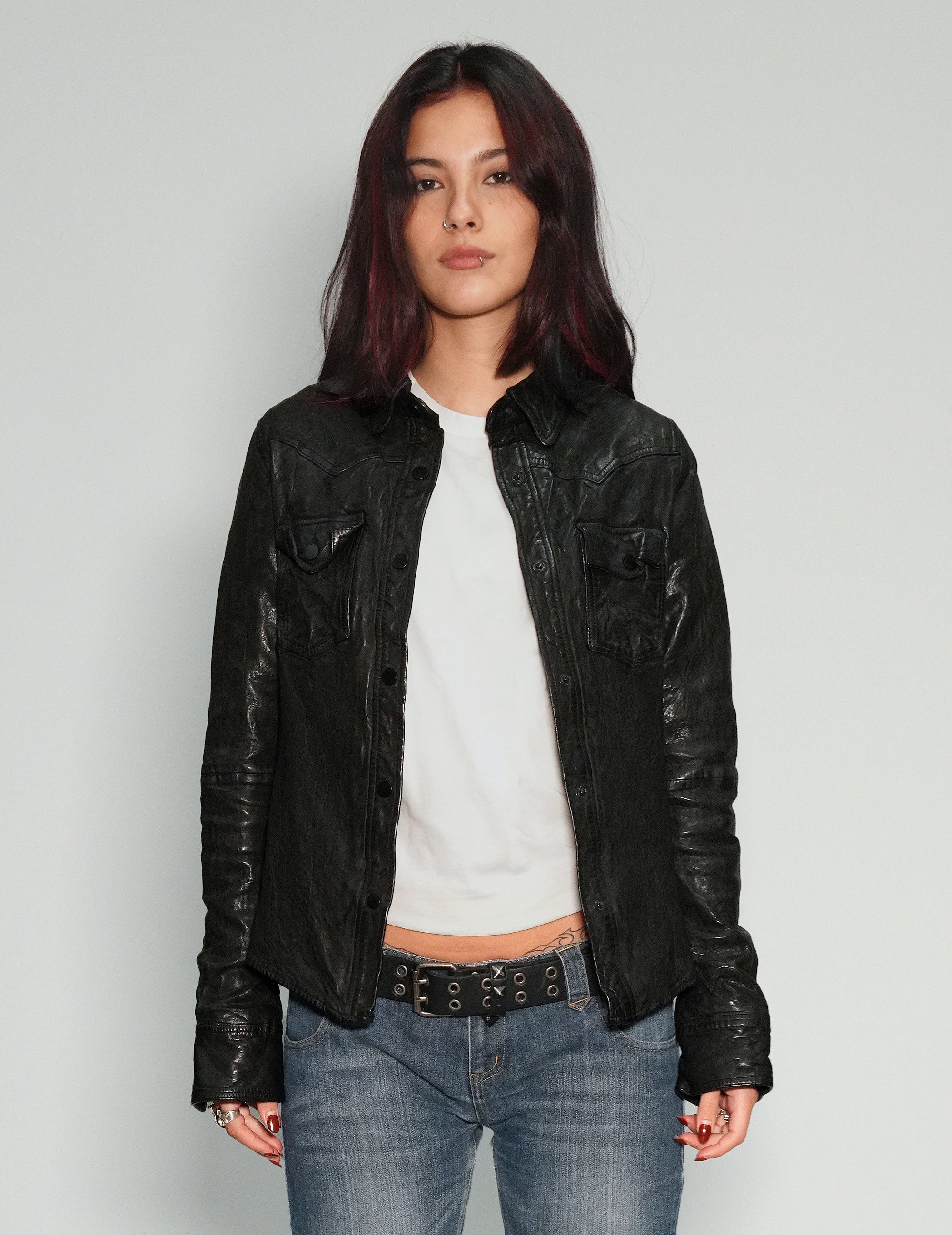 'Peace' Laser Printed Leather Jacket