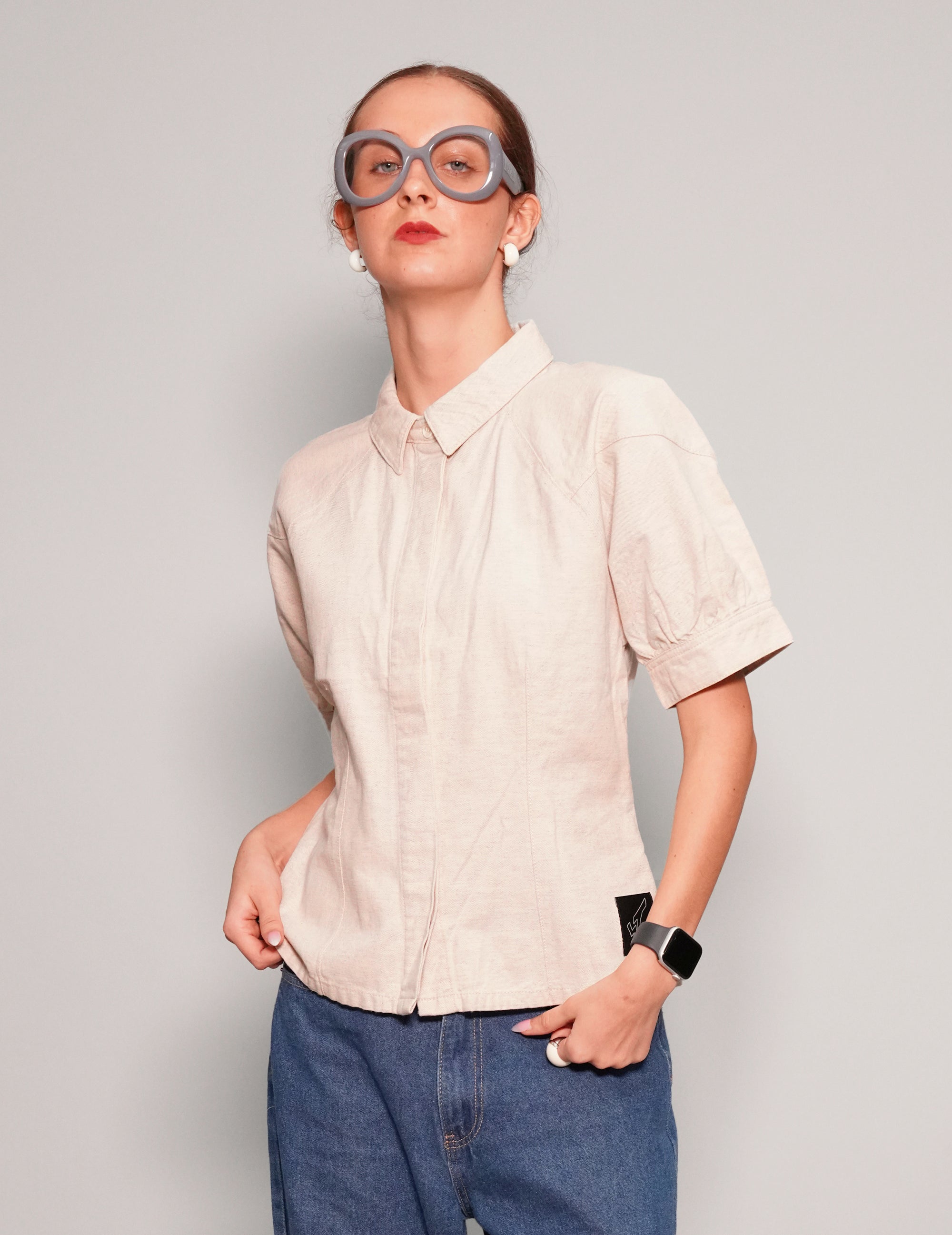 Women's Denim Blouse in Cream Beige | Stuart Trevor