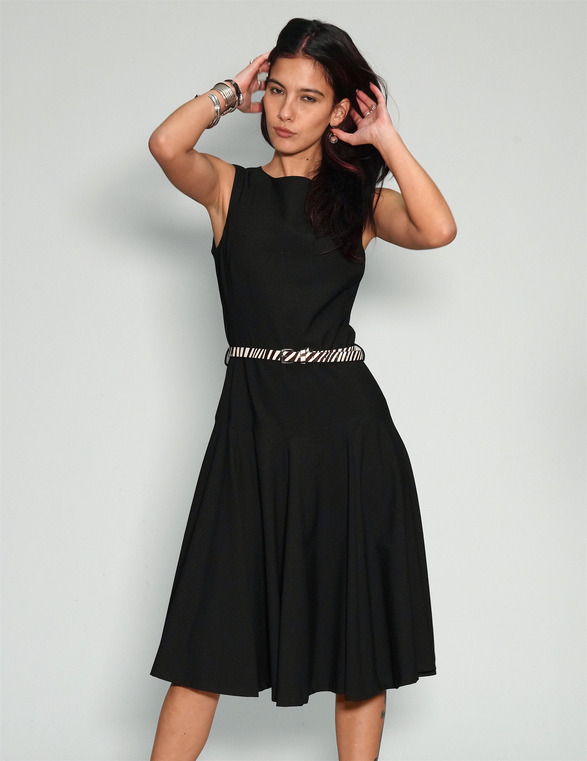 Women's Vintage Black Dress with Zebra Belt | Stuart Trevor