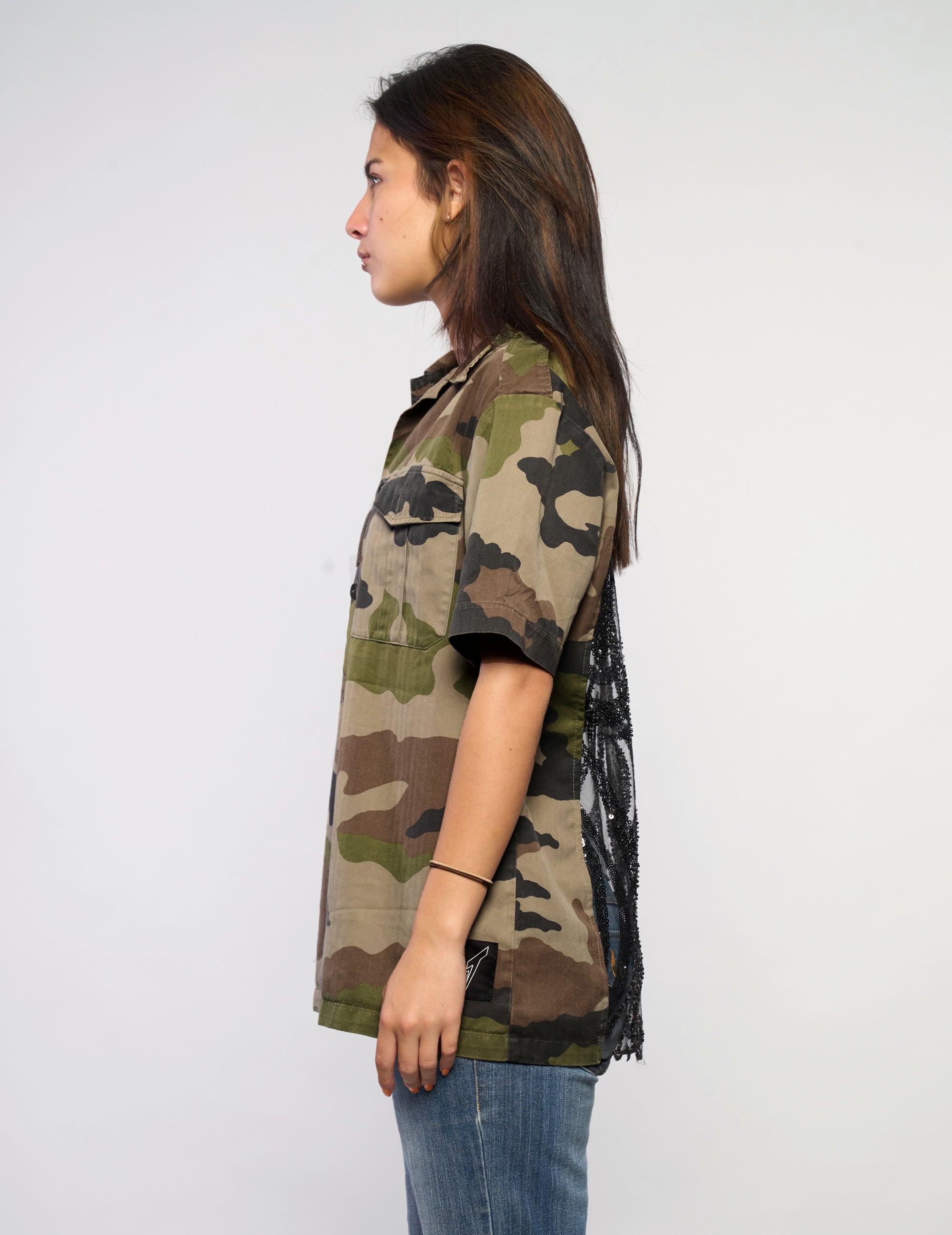 Party Back Short Sleeve Shirt - Black Sequin