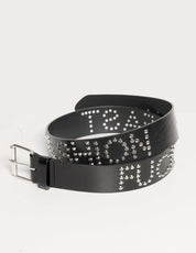 Black Leather Studded Belt with 'Fuck Fast Fashion' | Stuart Trevor