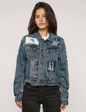 Vintage Patched Denim Jacket in Blue