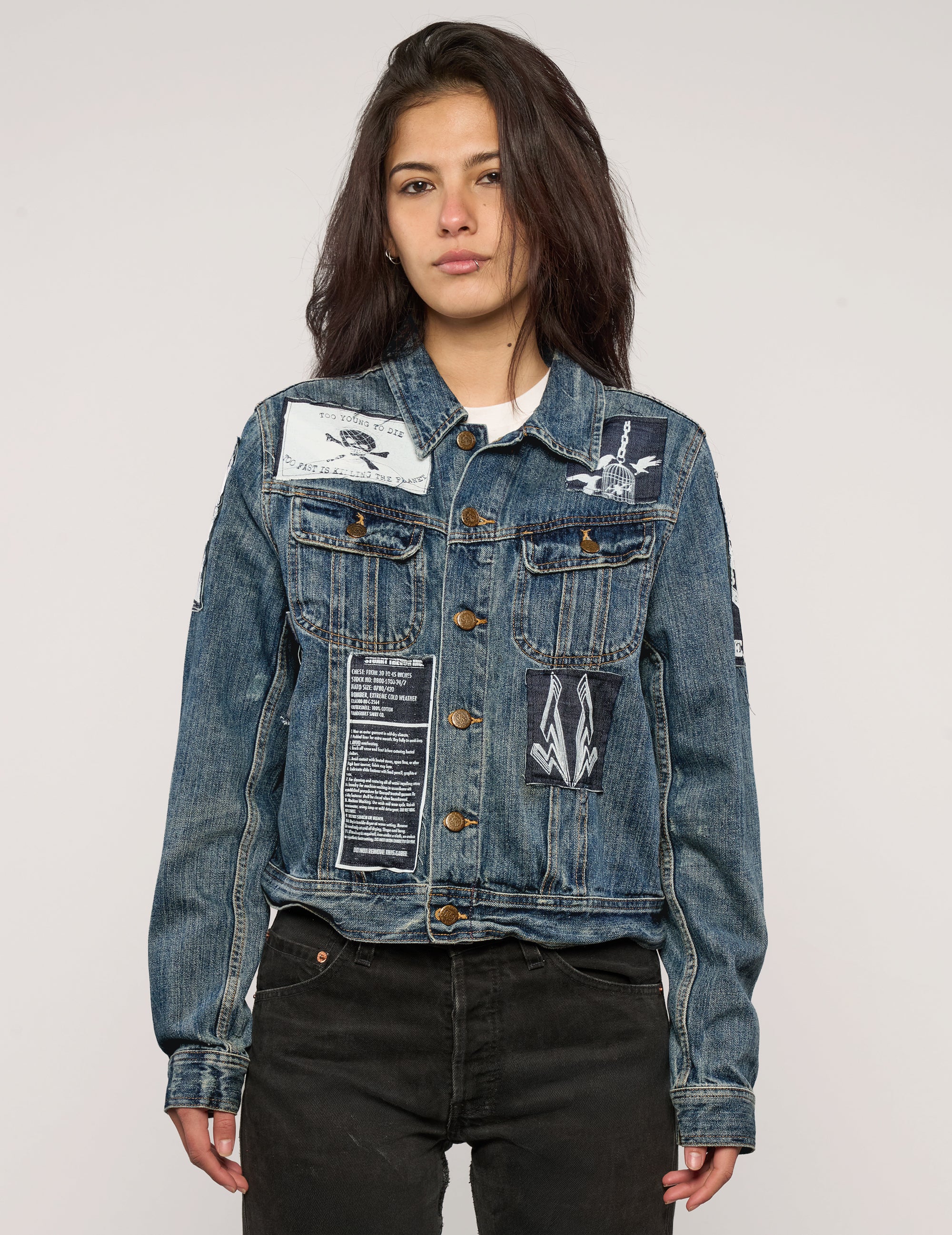 Vintage Patched Denim Jacket in Blue