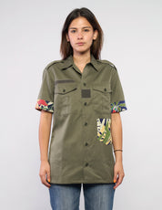 Tropical Patch Military Shirt in Olive Green