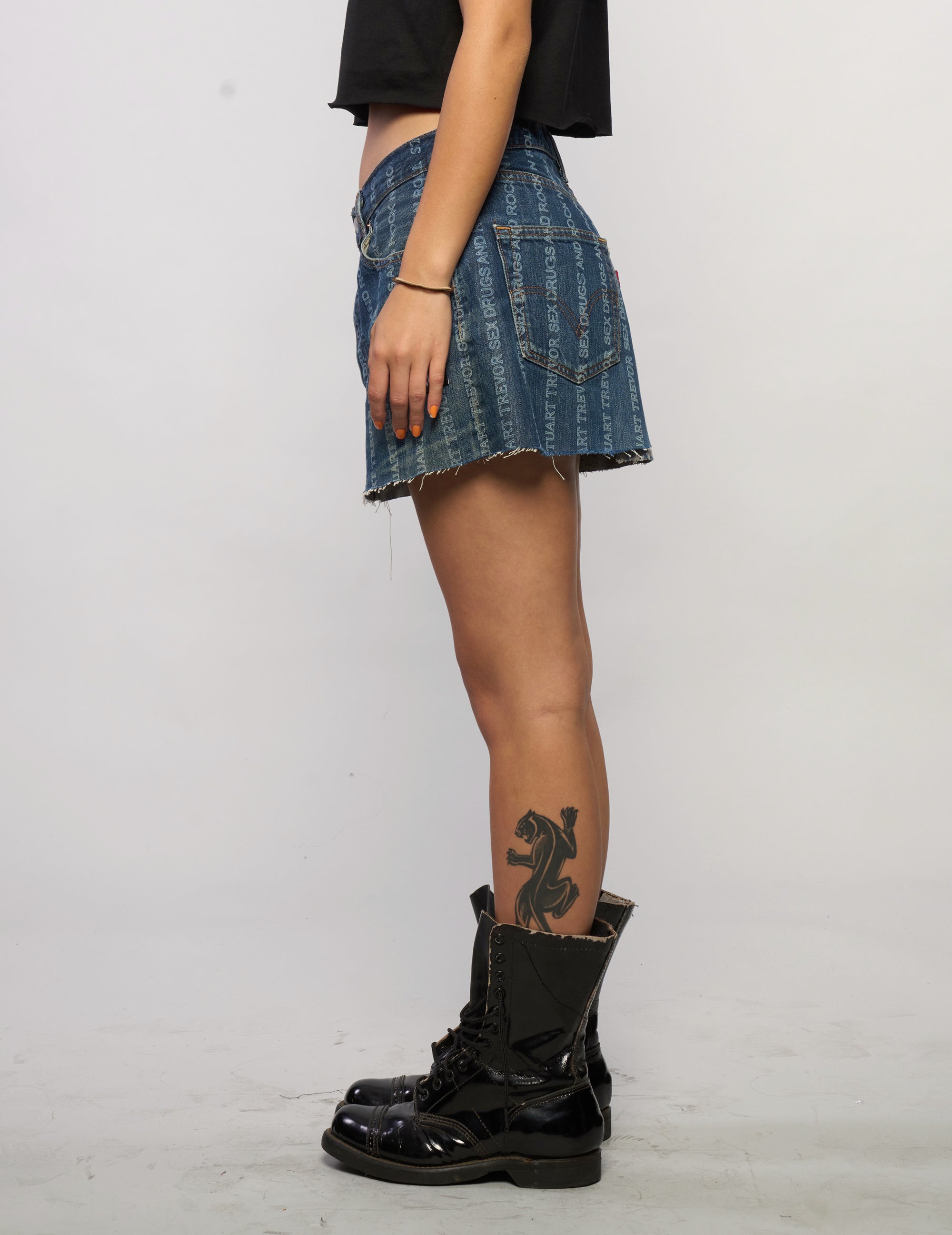 S'x D'ugs and Rock N Roll Denim Mini Skirt - Dark Denim