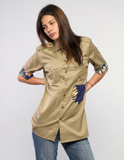 Tropical Patch Military Shirt in Khaki