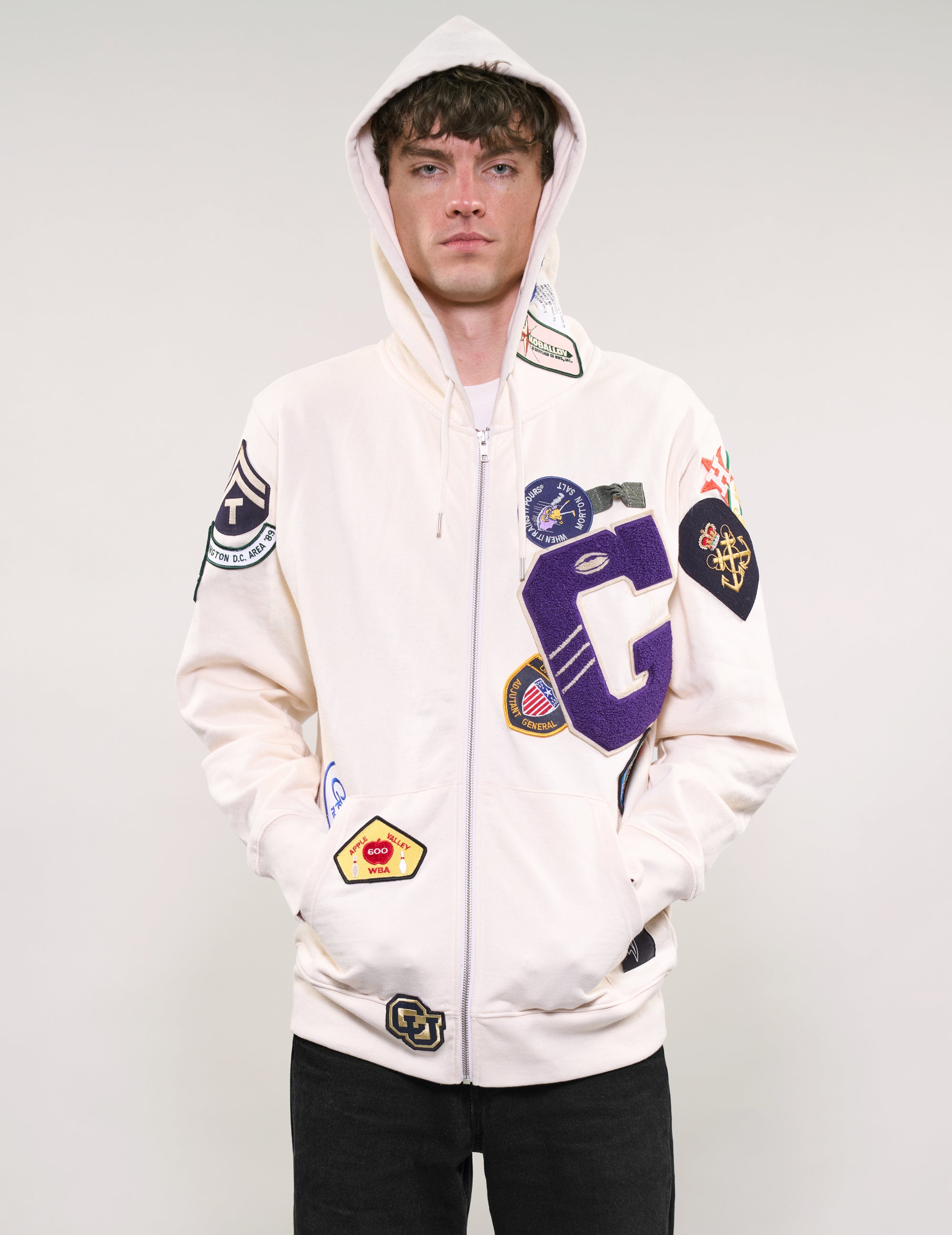 LIMITED EDITION Patched Zip Hoodie in Ecru