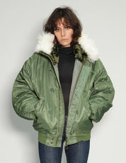 Zipped Hooded Flying Jacket in Green