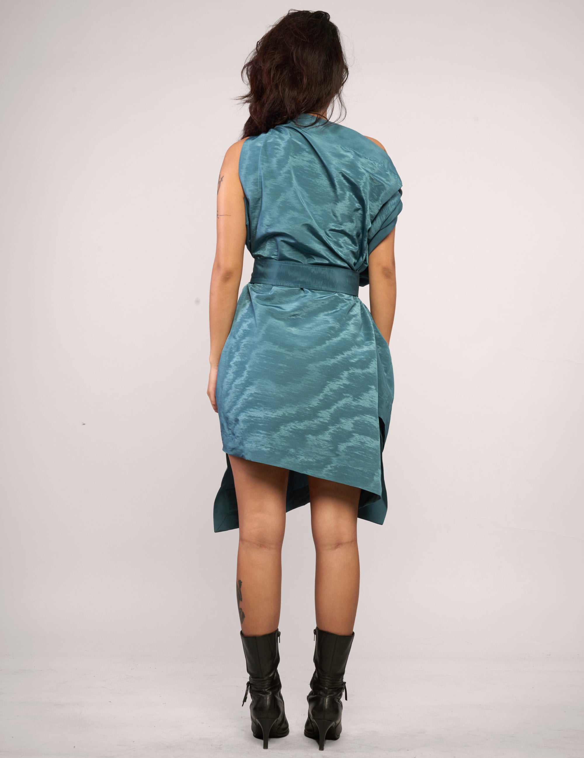 The Pirate Dress – Teal Crinkle Taffeta