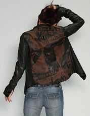 'Peace' Laser Printed Leather Jacket