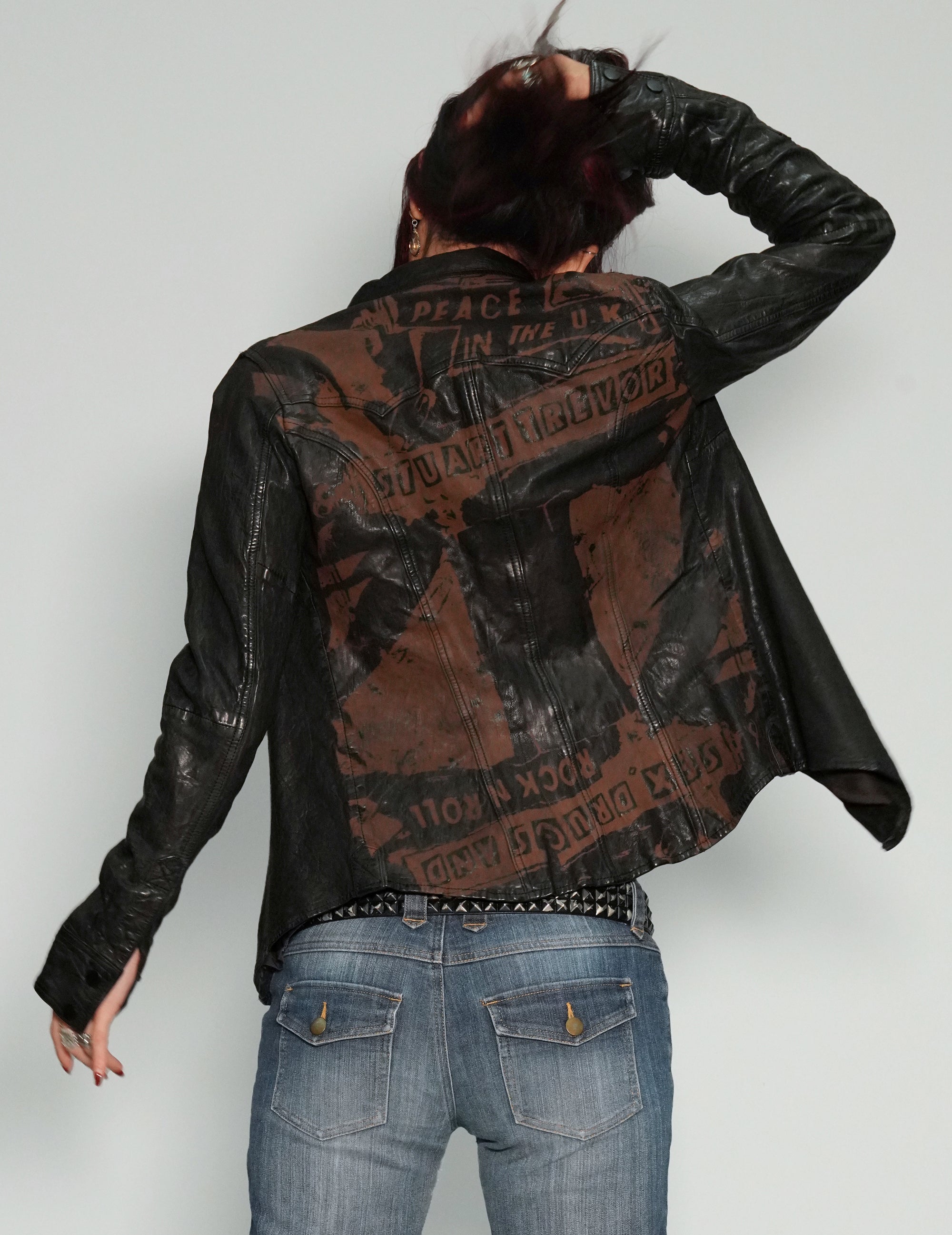 'Peace' Laser Printed Leather Jacket