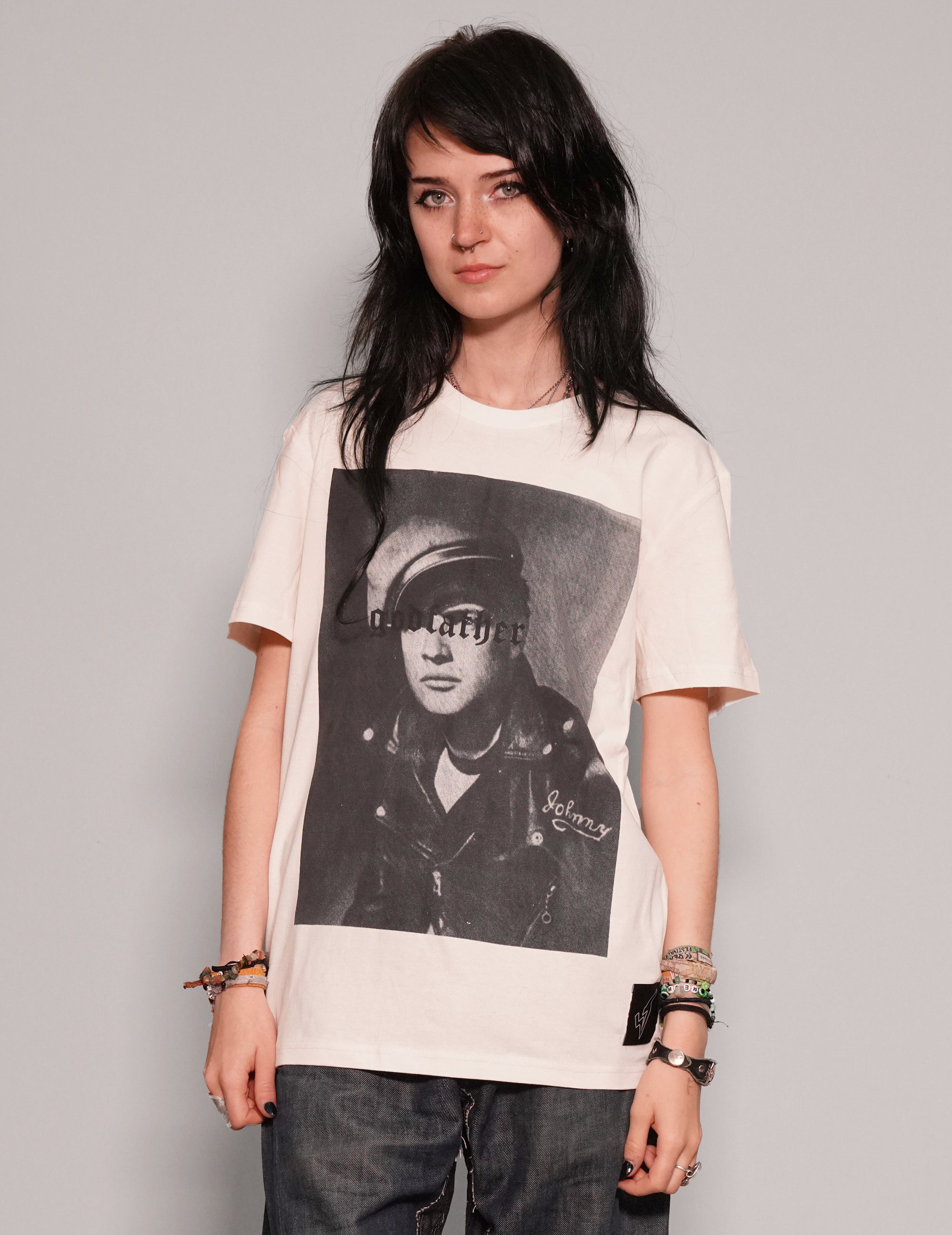 Women's Graphic T-Shirt with the Godfather Print in White | Stuart Trevor
