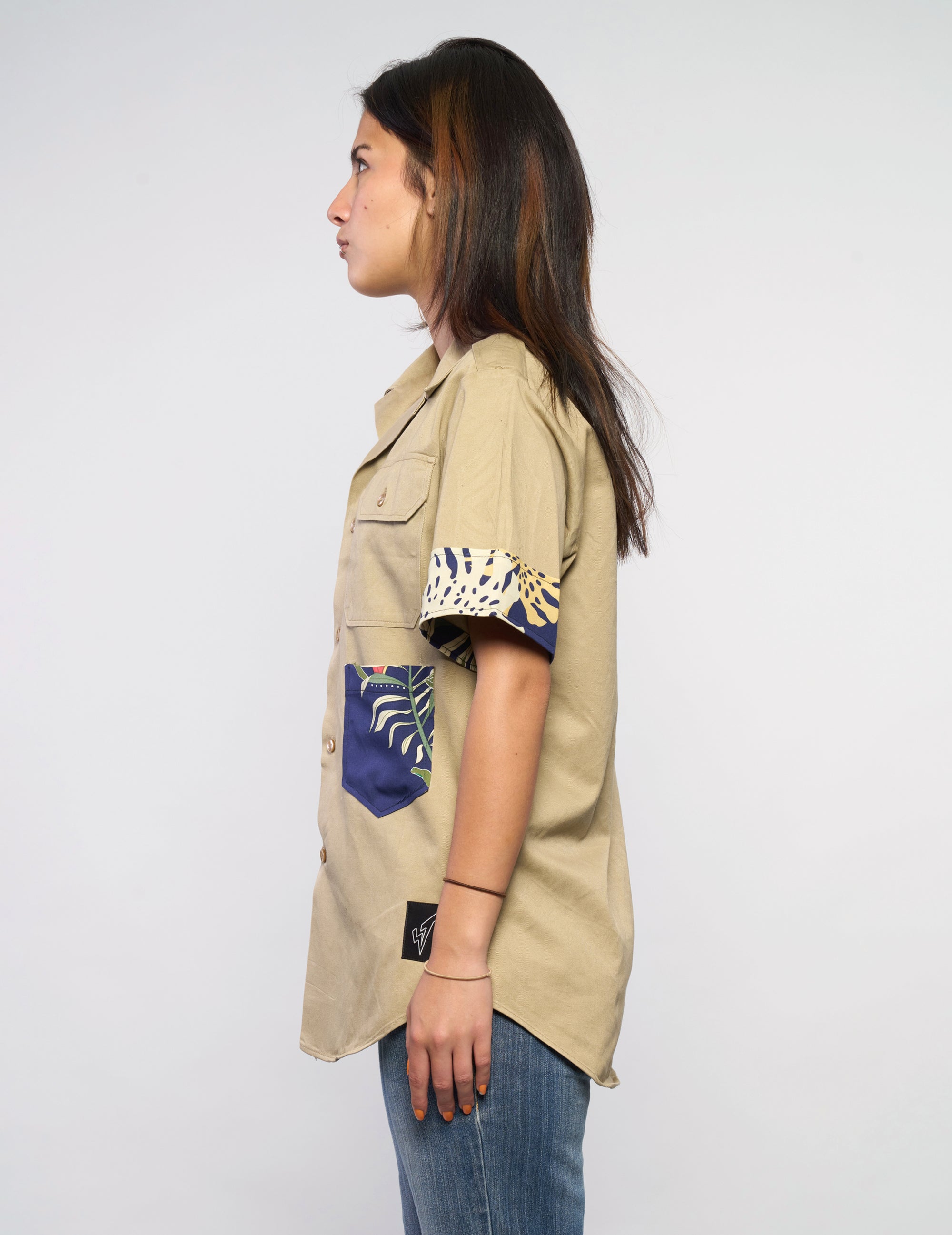 Tropical Patch Military Shirt in Sand
