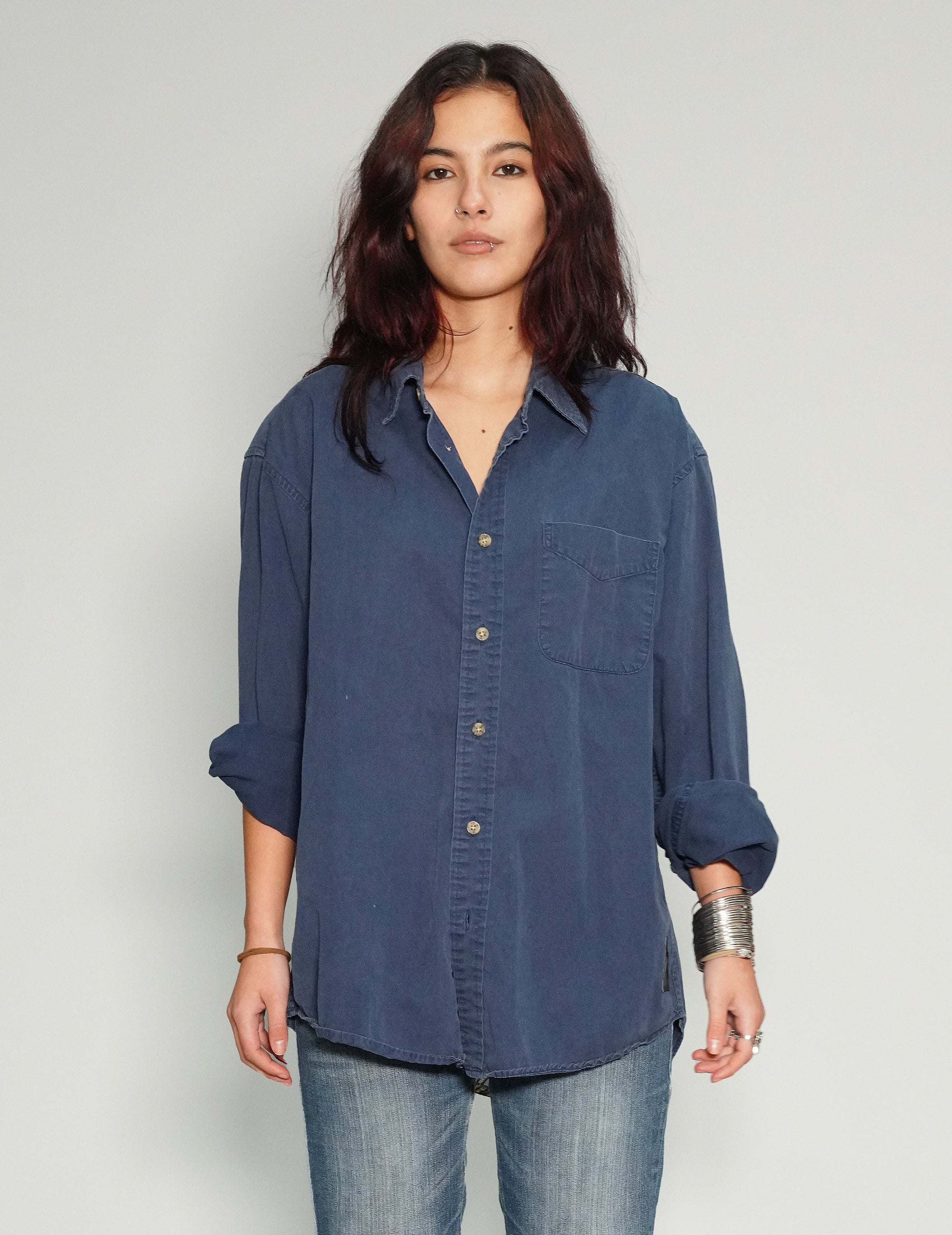Party Back Shirt - Gold Sequin - Blue Cotton
