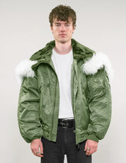 Zipped Hooded Flying Jacket in Green