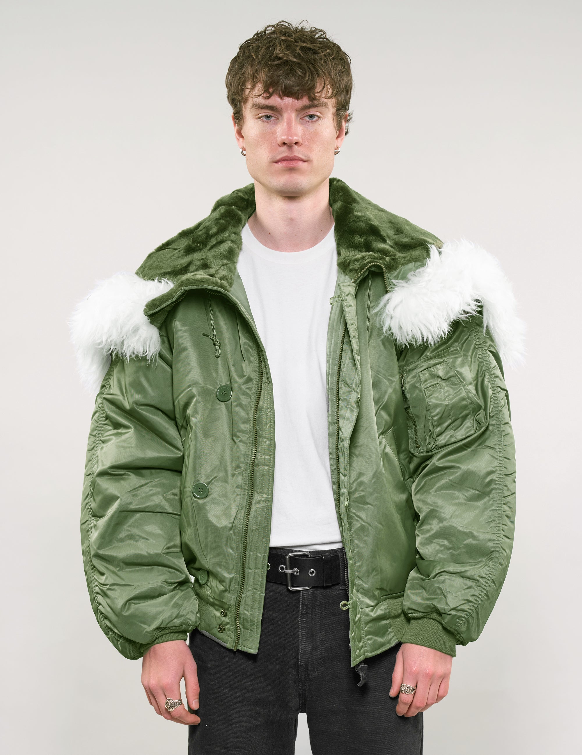 Zipped Hooded Flying Jacket in Green