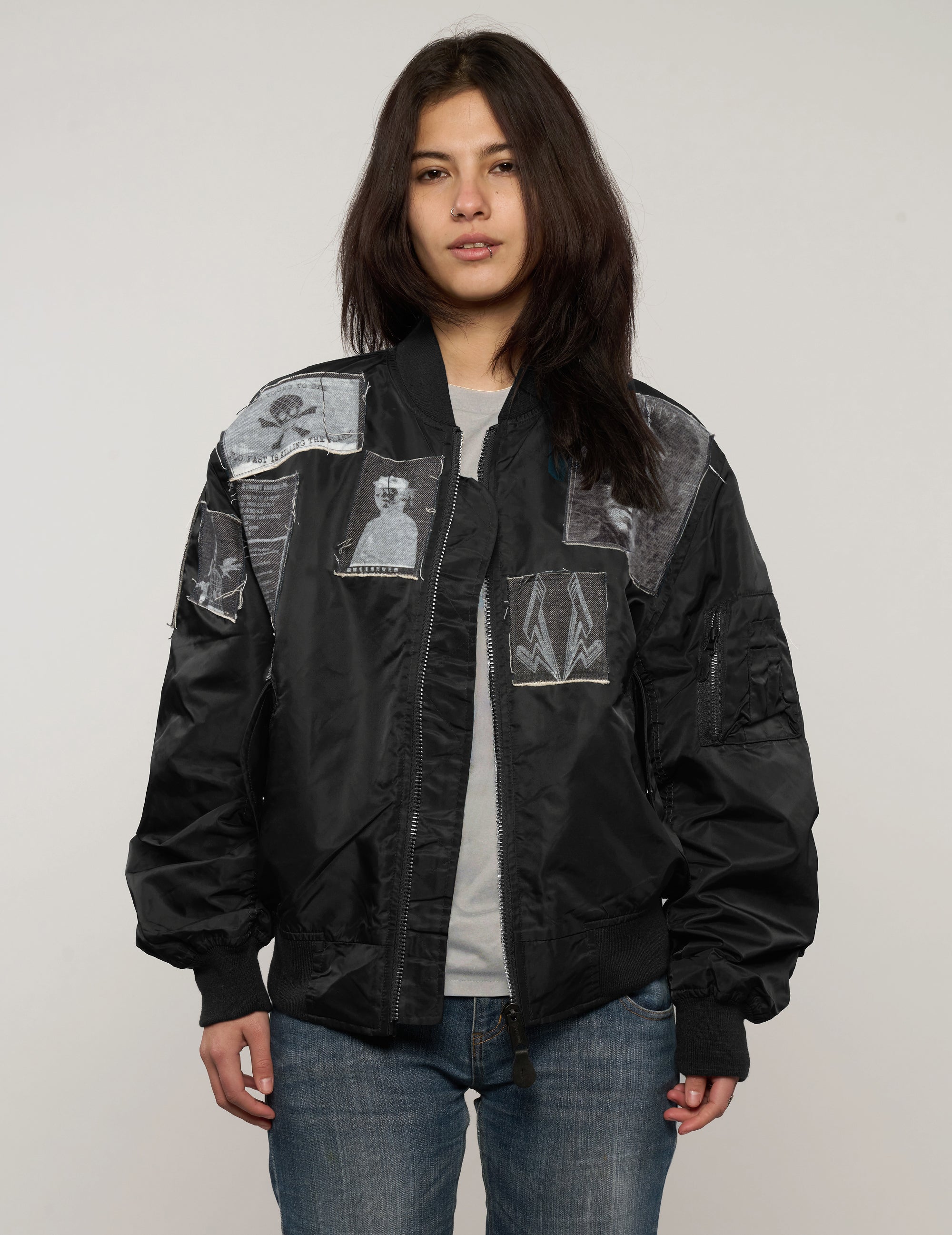 Blouson aviateur léger MA-1 avec écussons, couleur marine