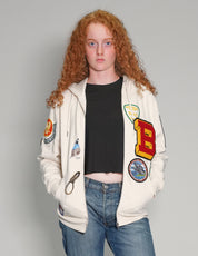 Patched Zip Hoodie in Ecru
