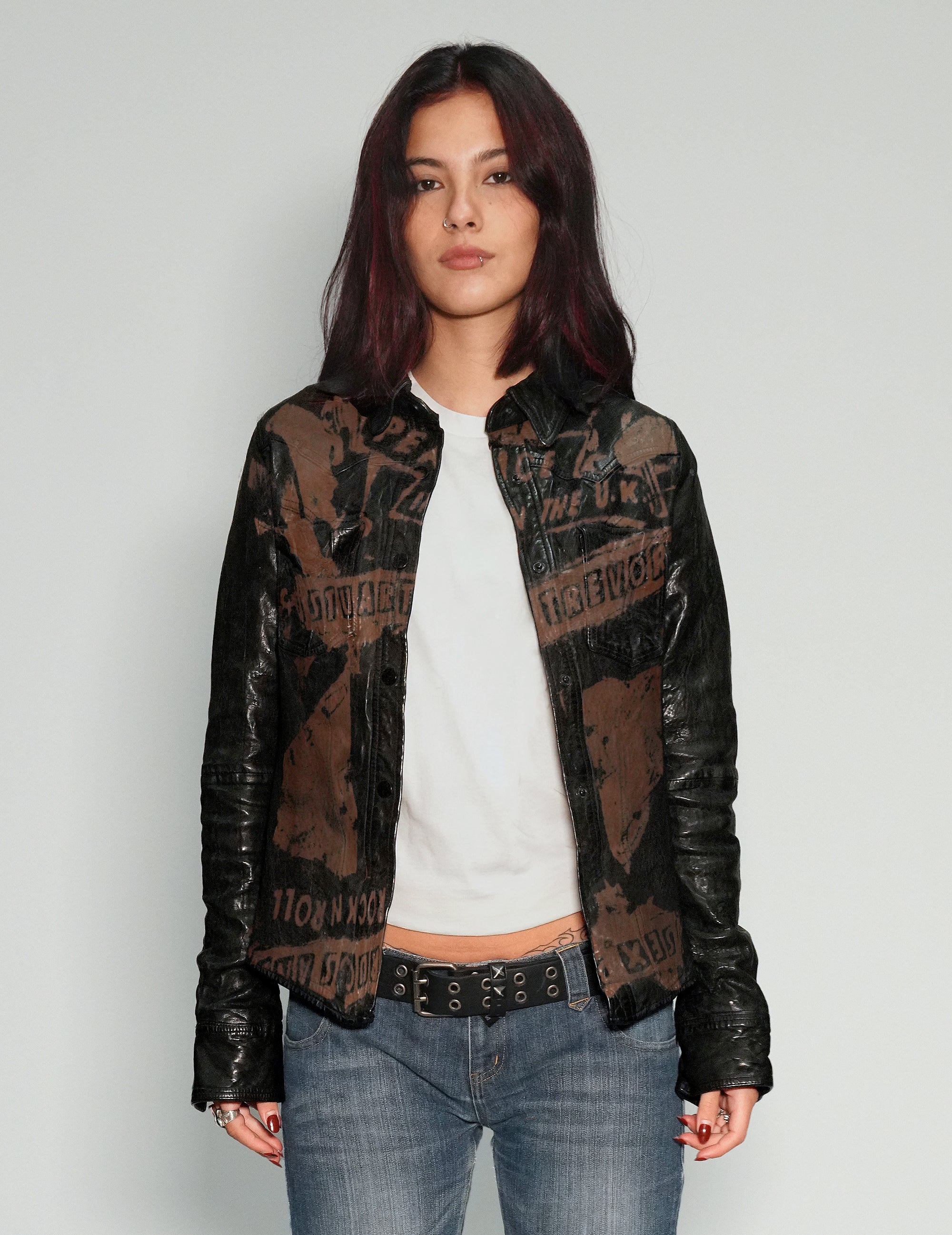 Women's Vintage Leather Jacket with Laser Print | Stuart Trevor