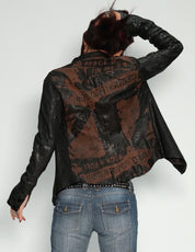'Peace' Laser Printed Leather Jacket