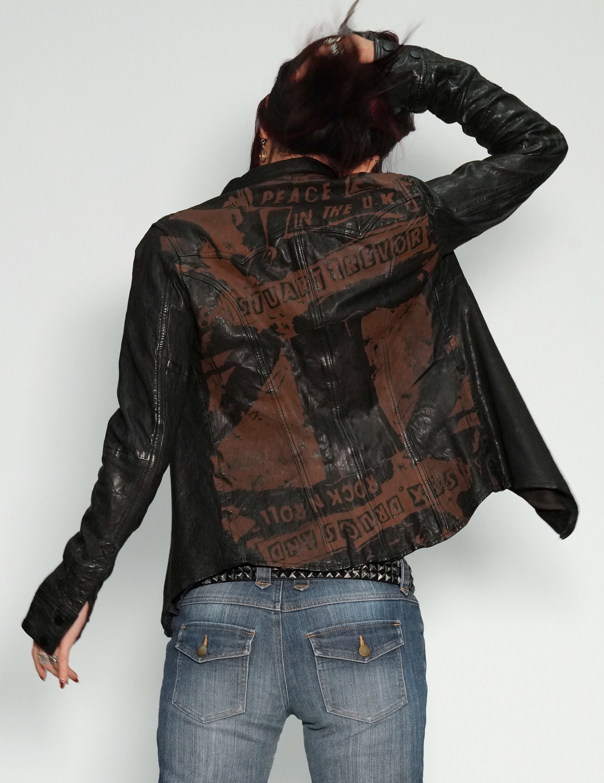 'Peace' Laser Printed Leather Jacket
