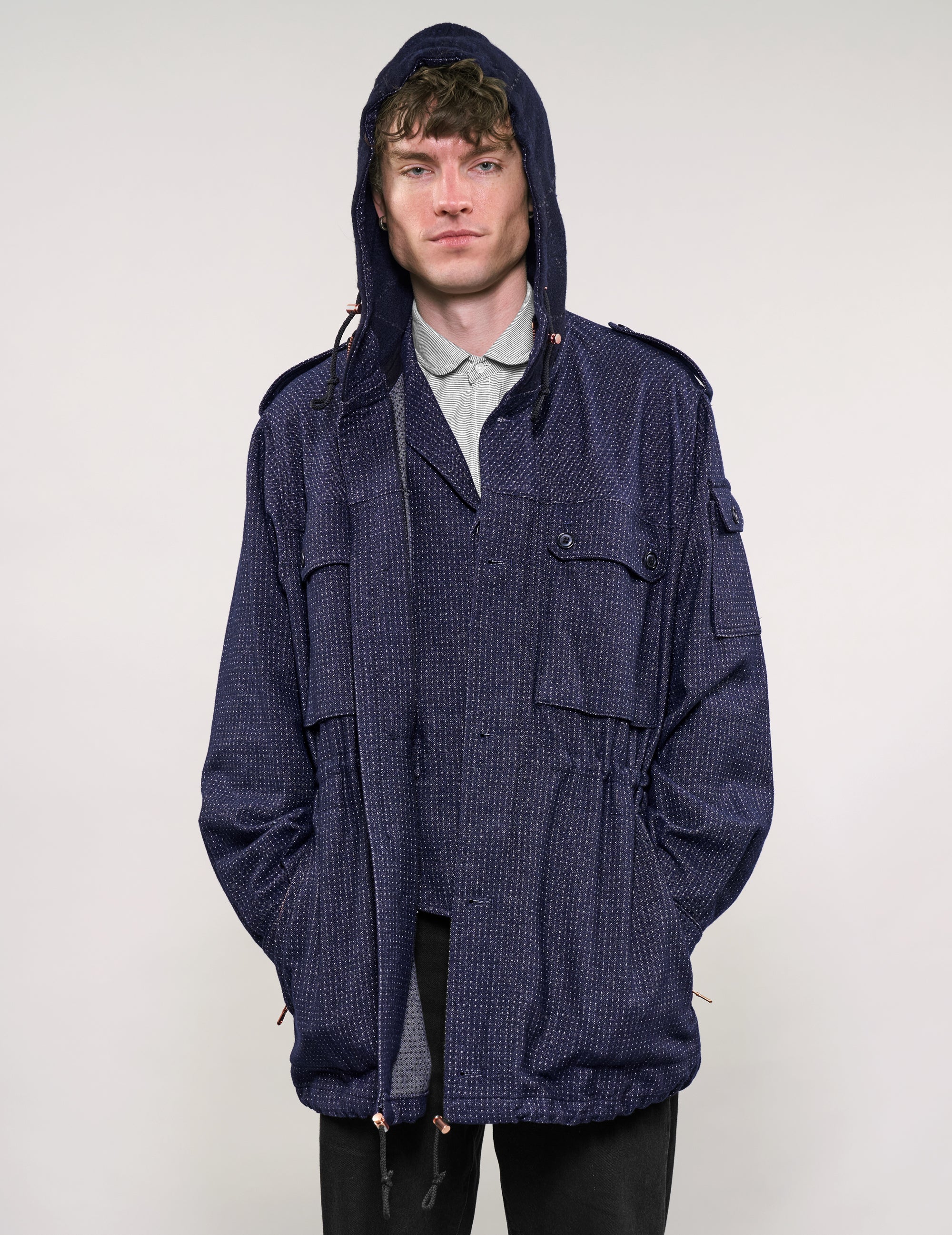 IMMORTAL Hooded Parka in Navy Micro Dot